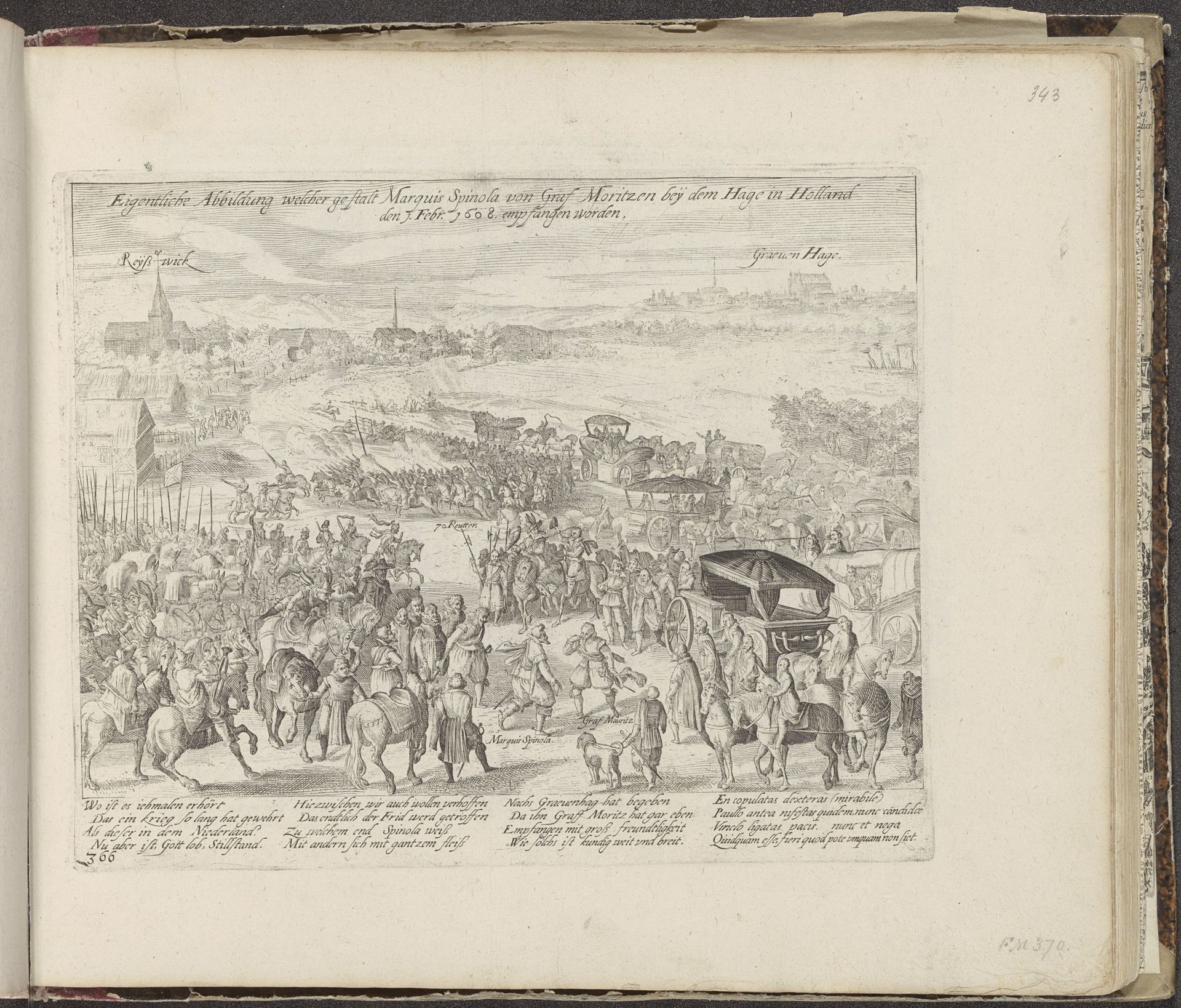 Maurits ontvangt Spinola in Rijswijk, 1608 by Frans Hogenberg