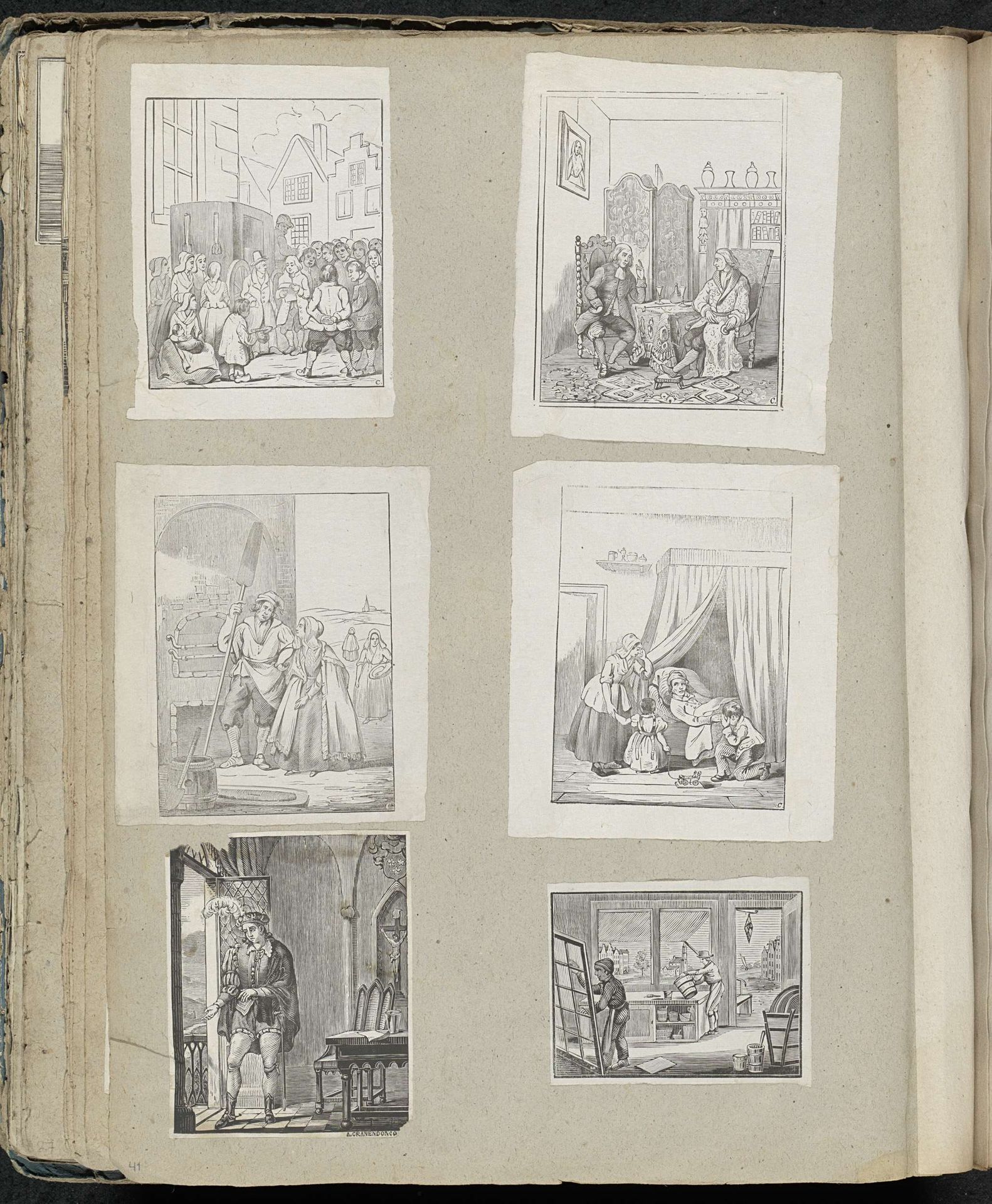 Albumblad met diverse voorstellingen by Alexander Cranendoncq