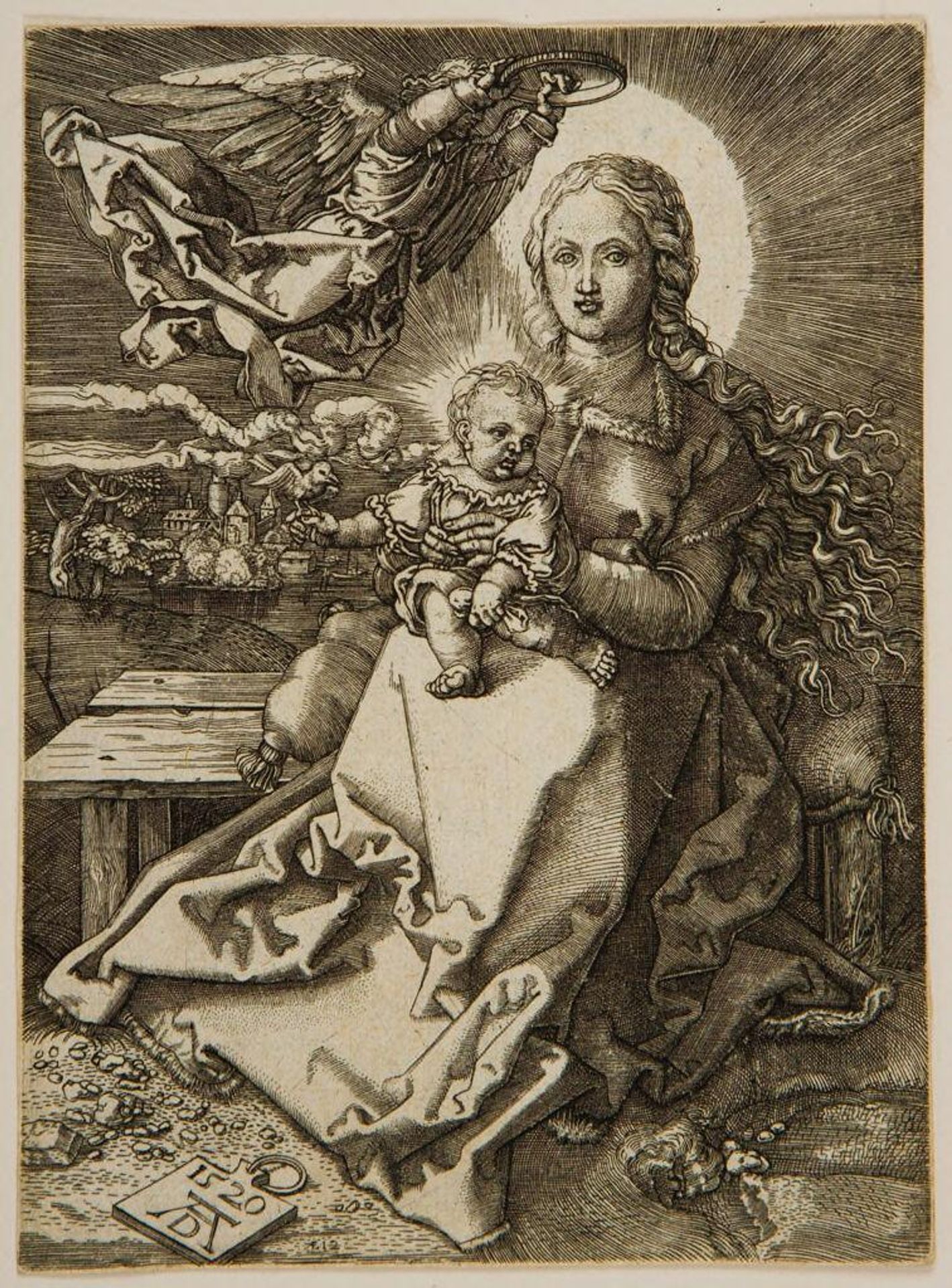 Virgin Crowned by One Angel by Hieronymus Wierix