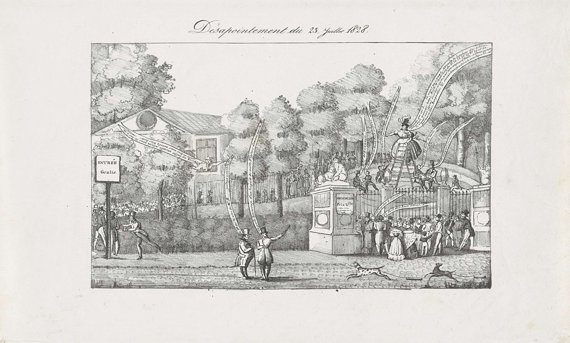 Teleurstelling wegens de uitgestelde ballonvaart van Elisa Garnerin, 1828 by Anonymous