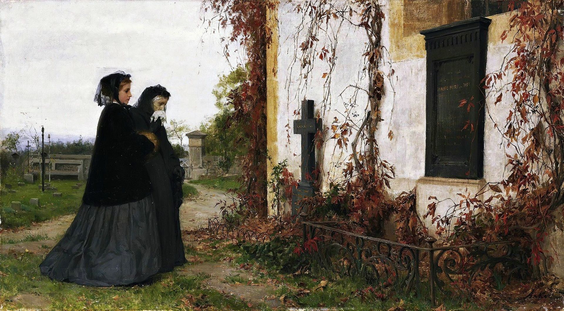 At The Cemetery by Albrecht Anker