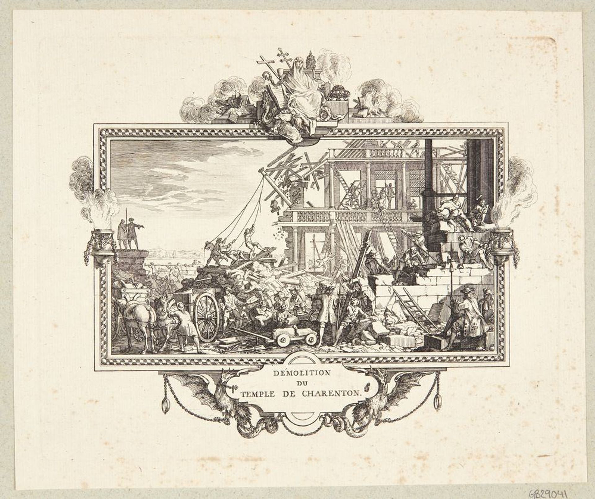 Ødelæggelsen af templet i Charenton (Démolition du Temple de Charenton) by Johanna Sibylla Küsel