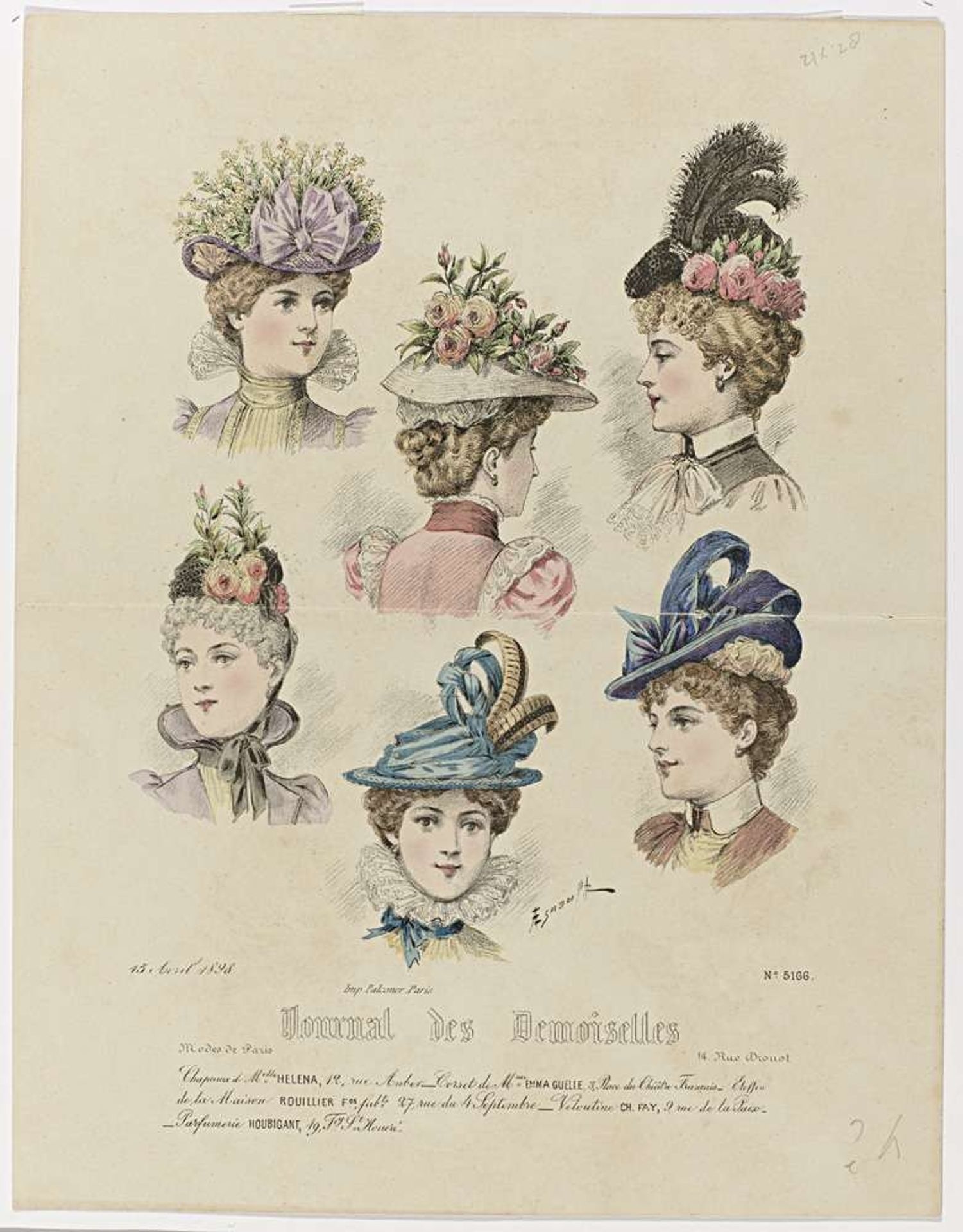 Journal des Demoiselles, 15 Avril 1898, No. 5166 : Chapeaux de Melle Helen (...) by Esnault