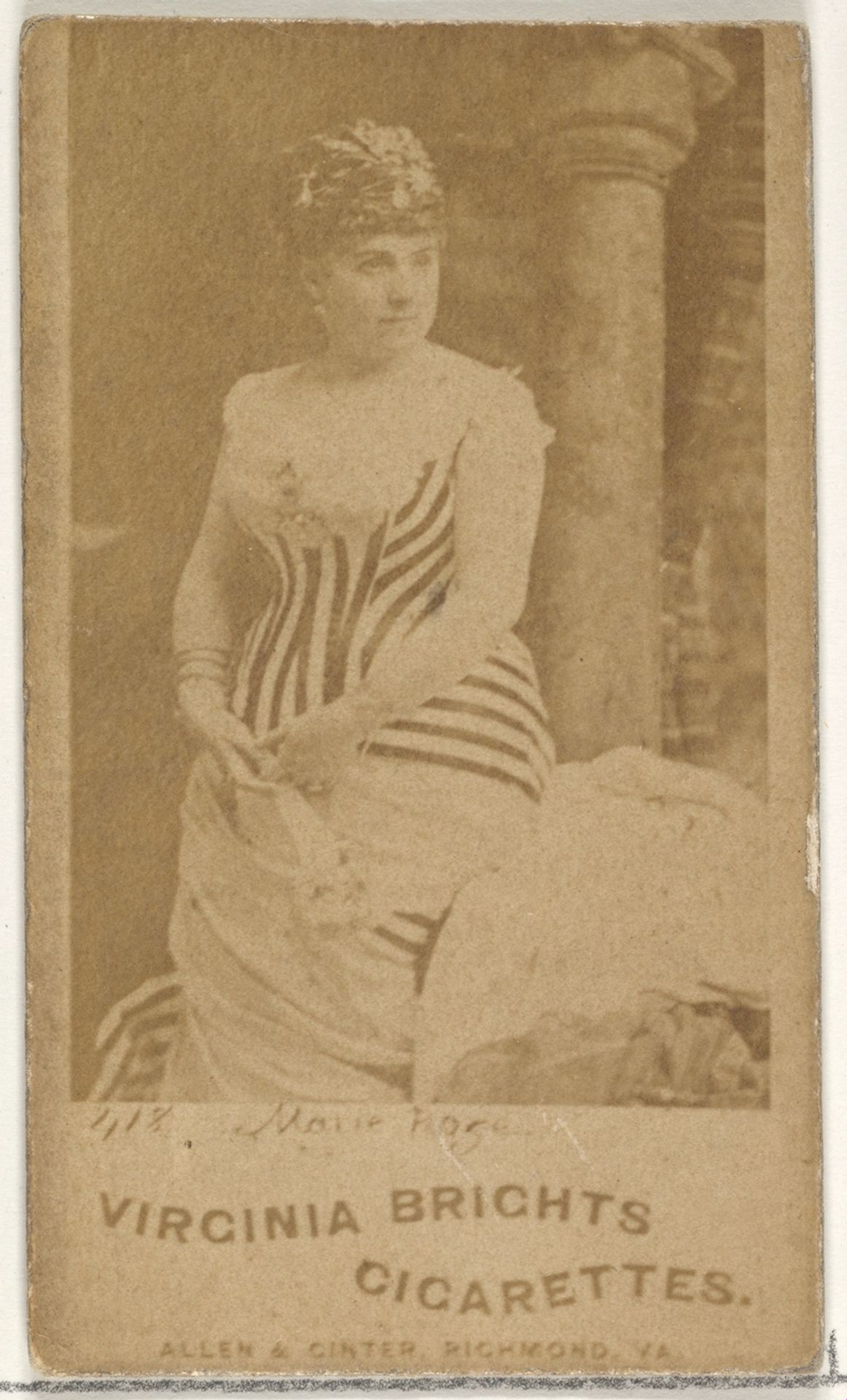 Card 418, Marie Roge, from the Actors and Actresses series (N45, Type 1) for Virginia Brights Cigarettes by Allen & Ginter