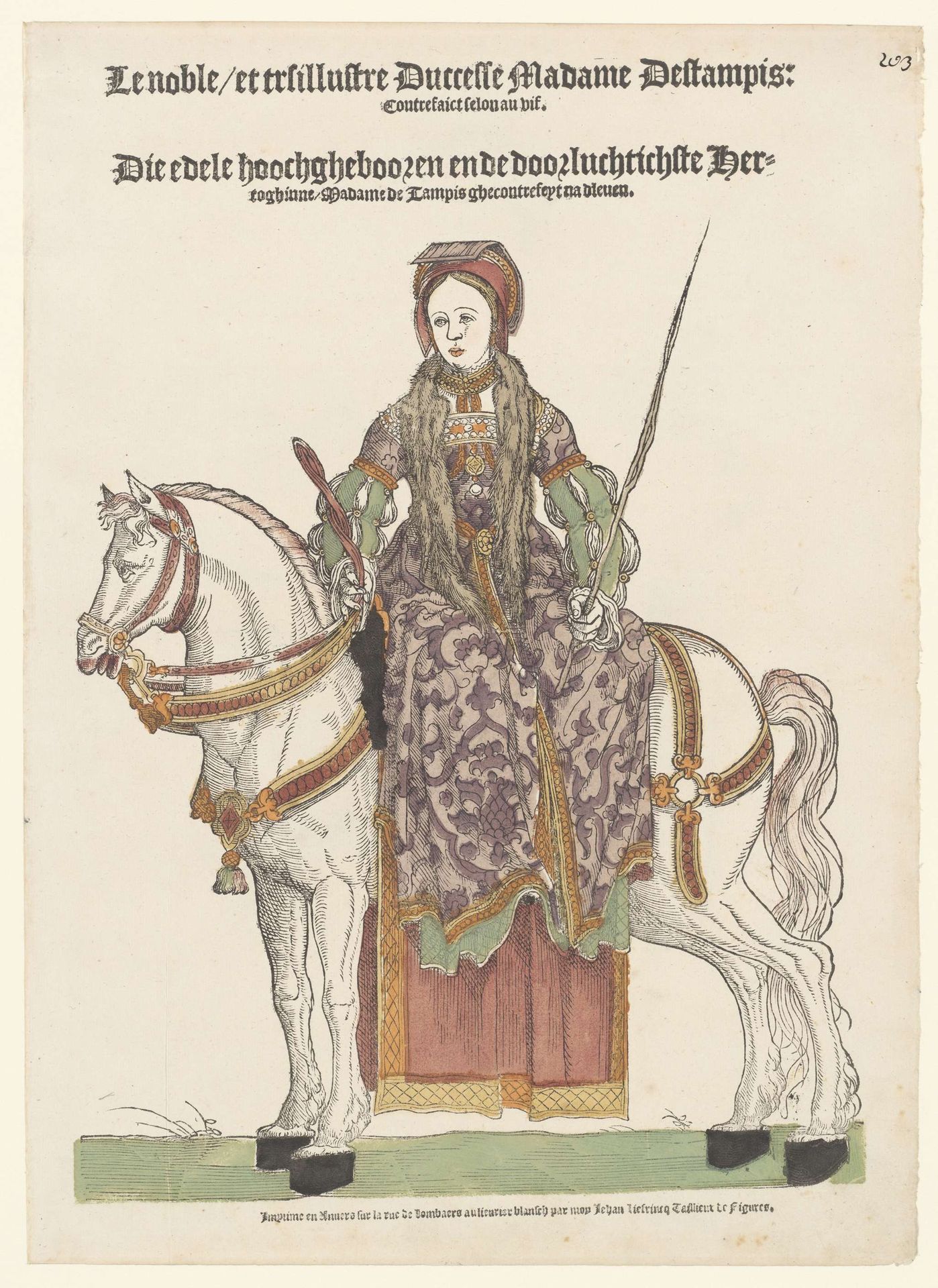 Portret van Madame d'Etampes te paard by Cornelis Anthonisz.