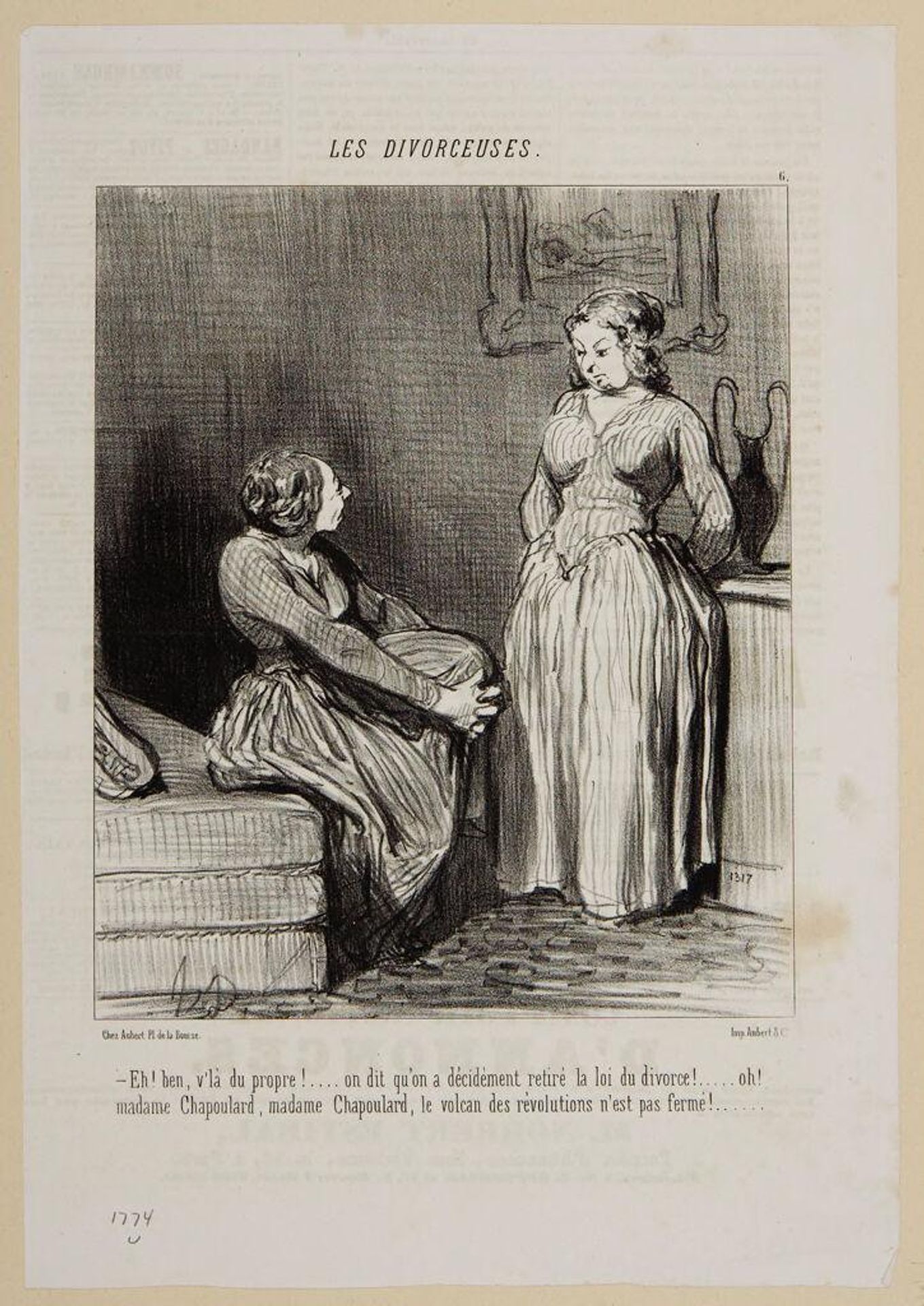 "Hey there, that's a dirty trick!...They say they're definitely going to withdraw the divorce law!" by Honoré Daumier
