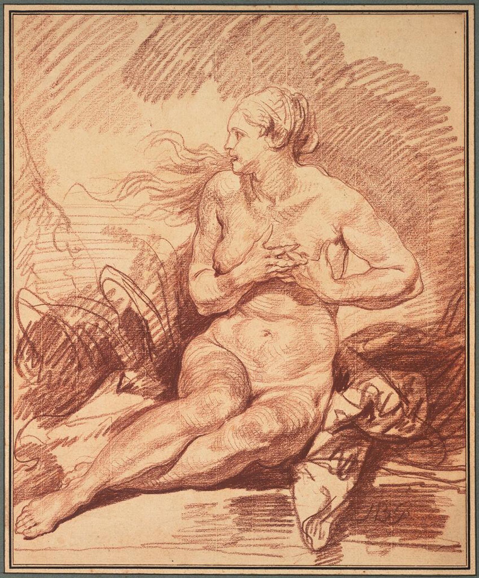 Seated Female Nude by Jean-Baptiste Greuze