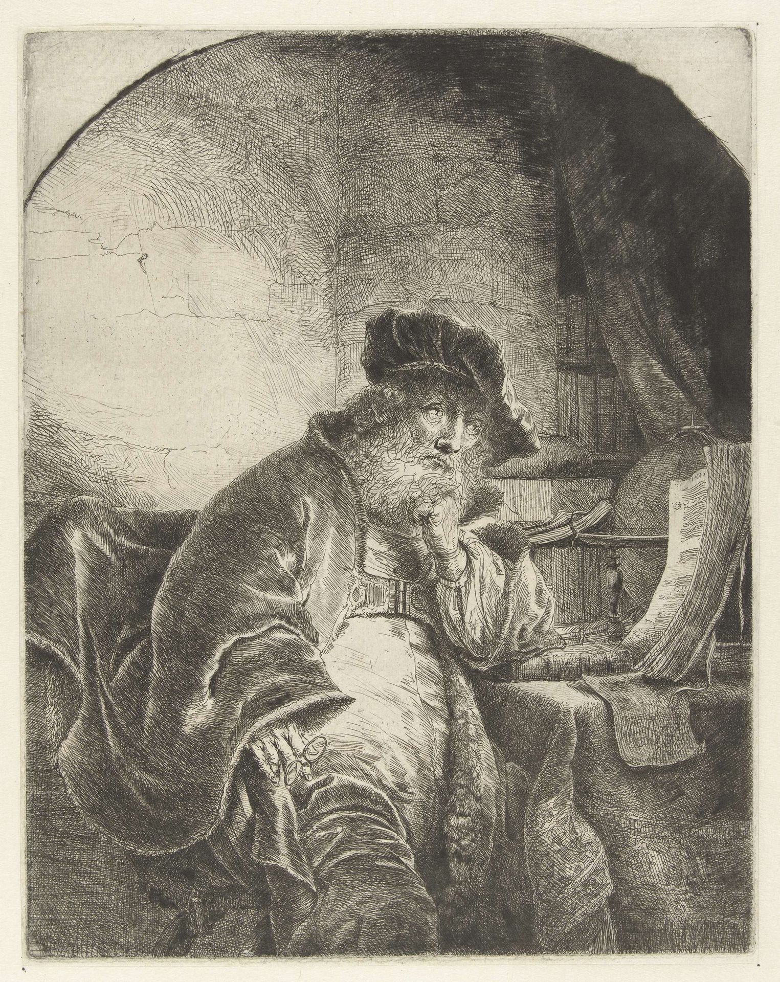Peinzende filosoof by Ferdinand Bol