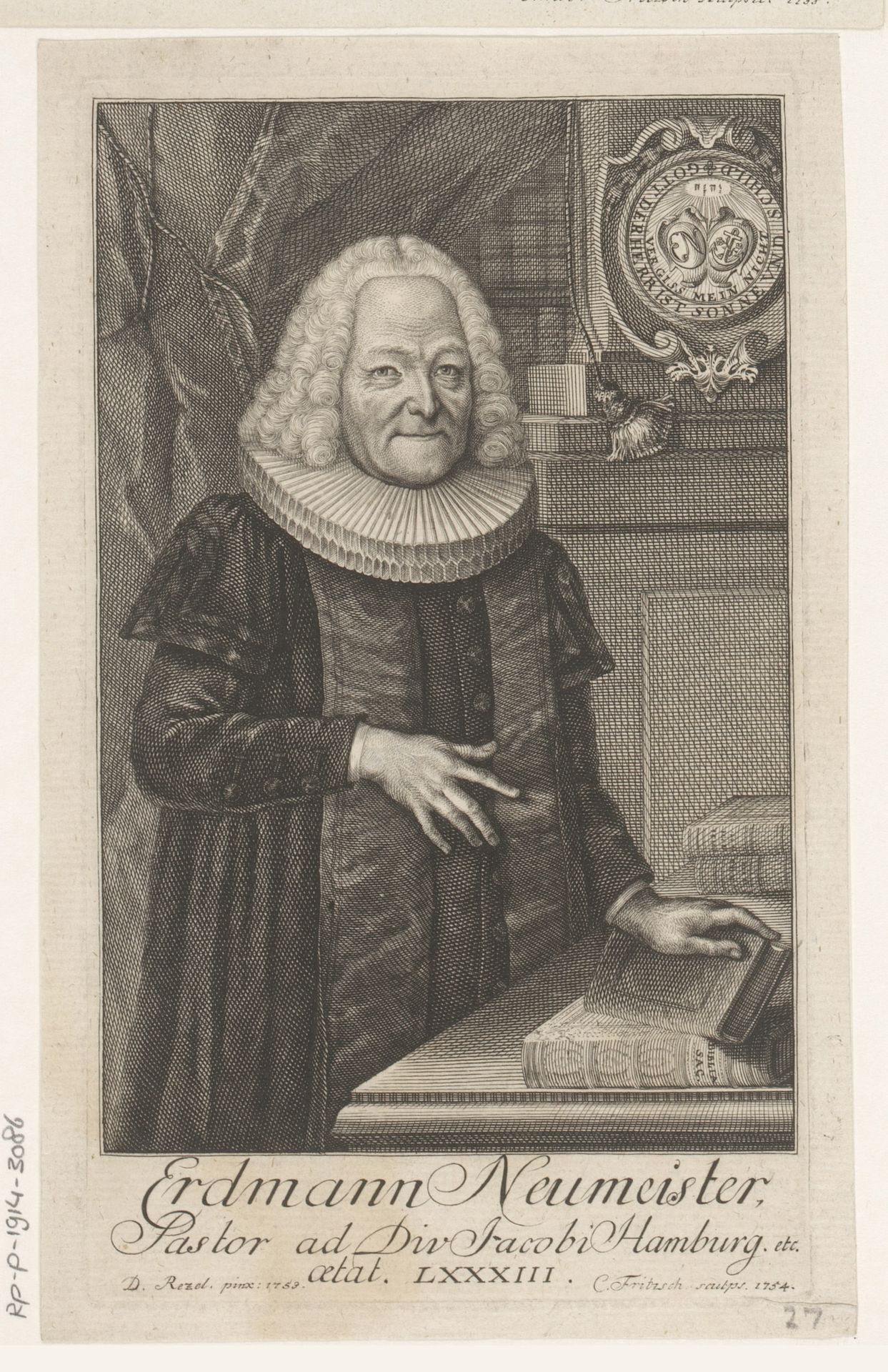 Portret van Erdmann Neumeister op 83-jarige leeftijd by Christian Fritzsch