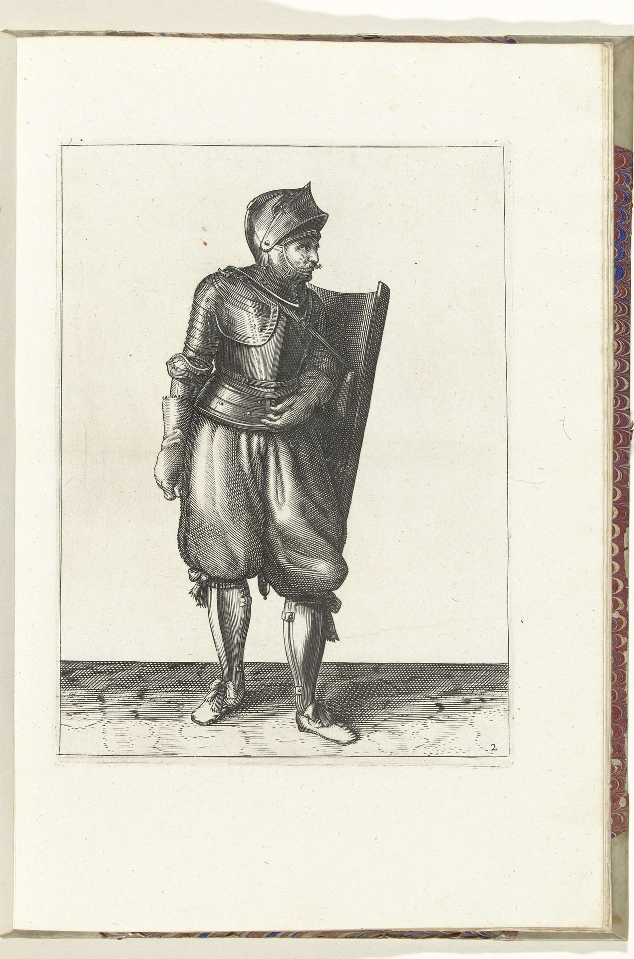 De exercitie met de targe en rapier: de soldaat brengt de targe van de rug over de linkerschouder (nr. 2), 1618 by Adam van Breen