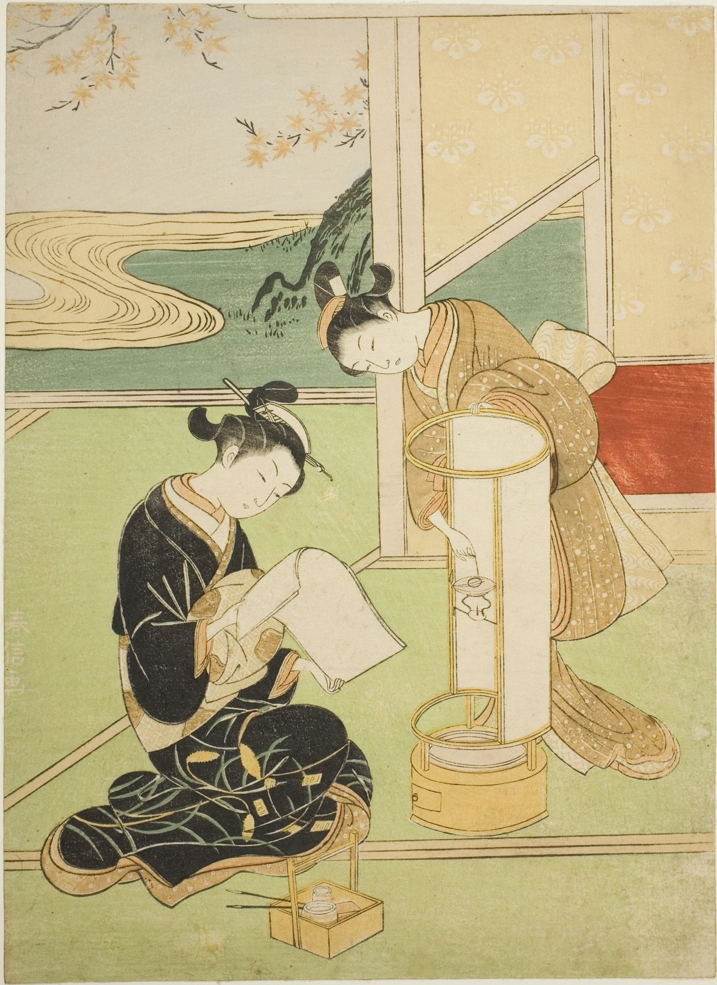 Evening Glow of a Lamp (Andon no sekisho), from the series "Eight Views of the Parlor (Zashiki hakkei)" by Suzuki Harunobu 鈴木春信