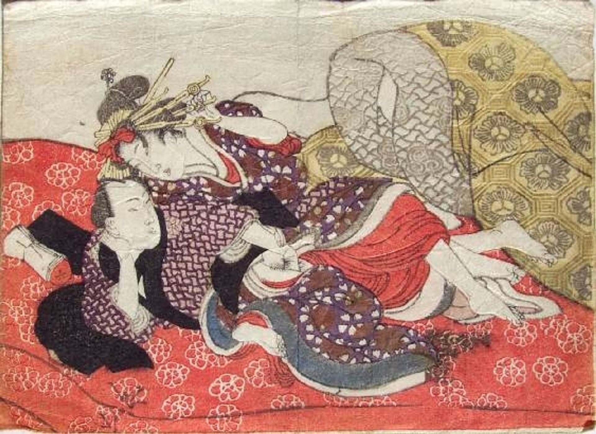 Foreplay on a Red Futon by Utagawa Kunisada
