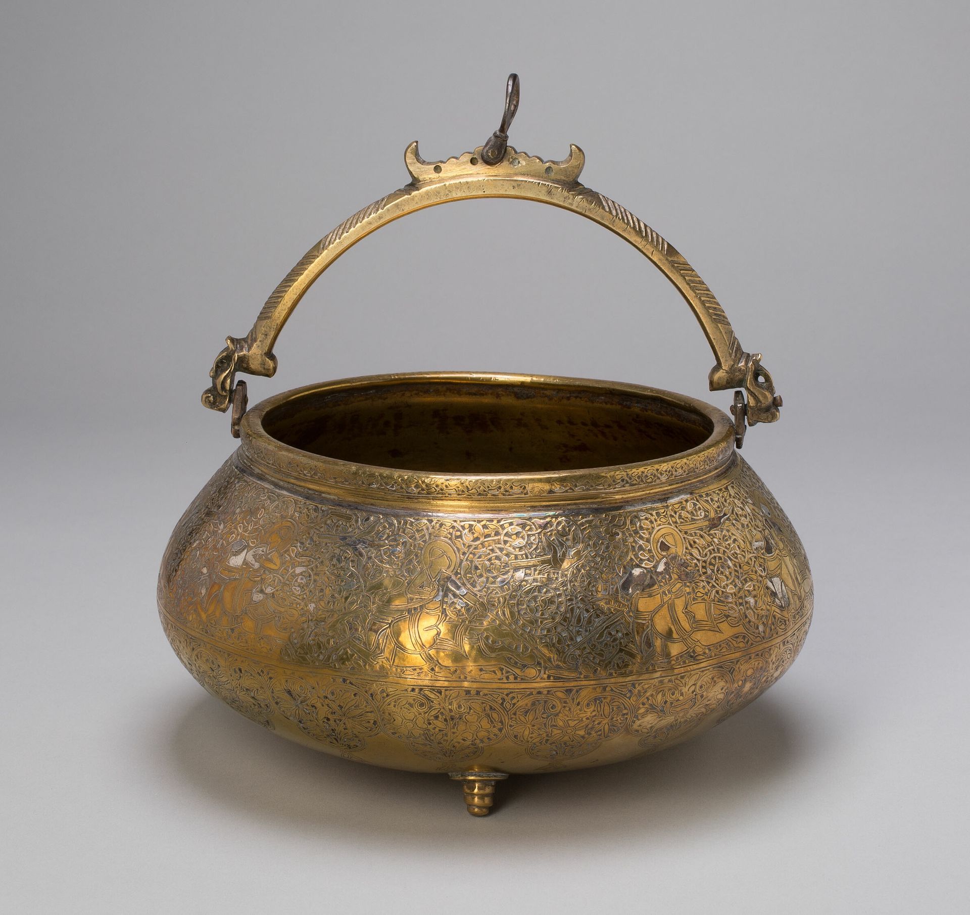 Bowl (Tas) with Attached Handles, Decorated with Horsemen and Solar Motif by Anonymous
