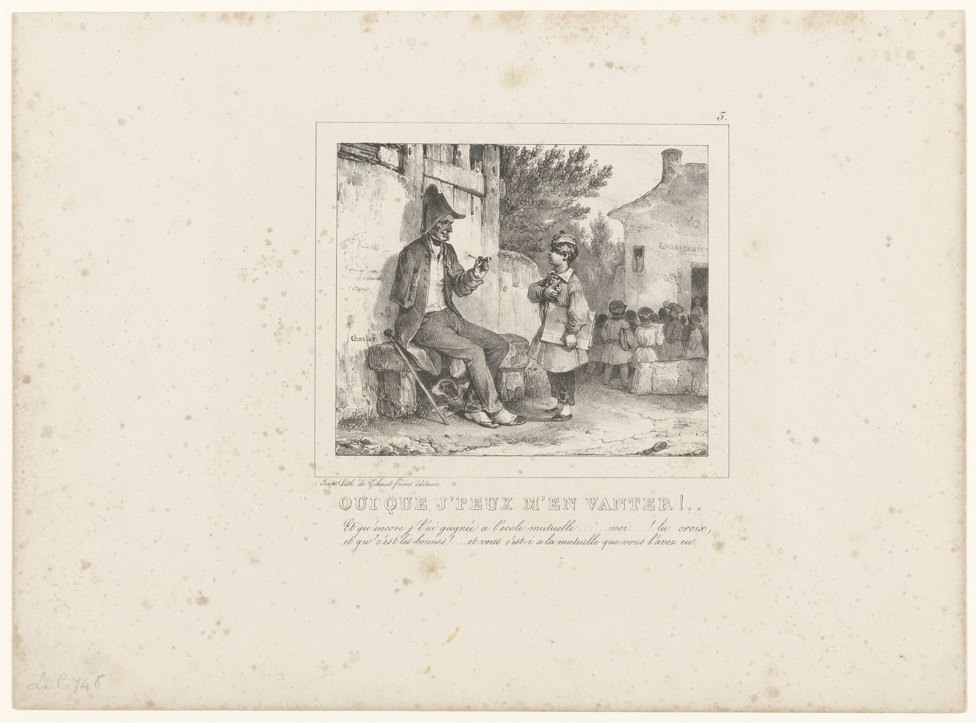 Jonge scholier laat een invalide soldaat zijn medaille zien by Nicolas Toussaint Charlet