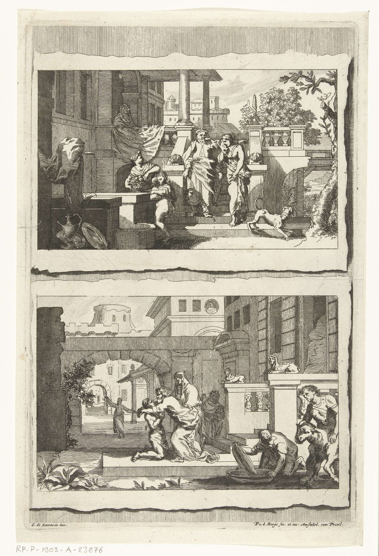 Verdrijving van Hagar en Ismaël en de terugkeer van de verloren zoon by Pieter van den Berge