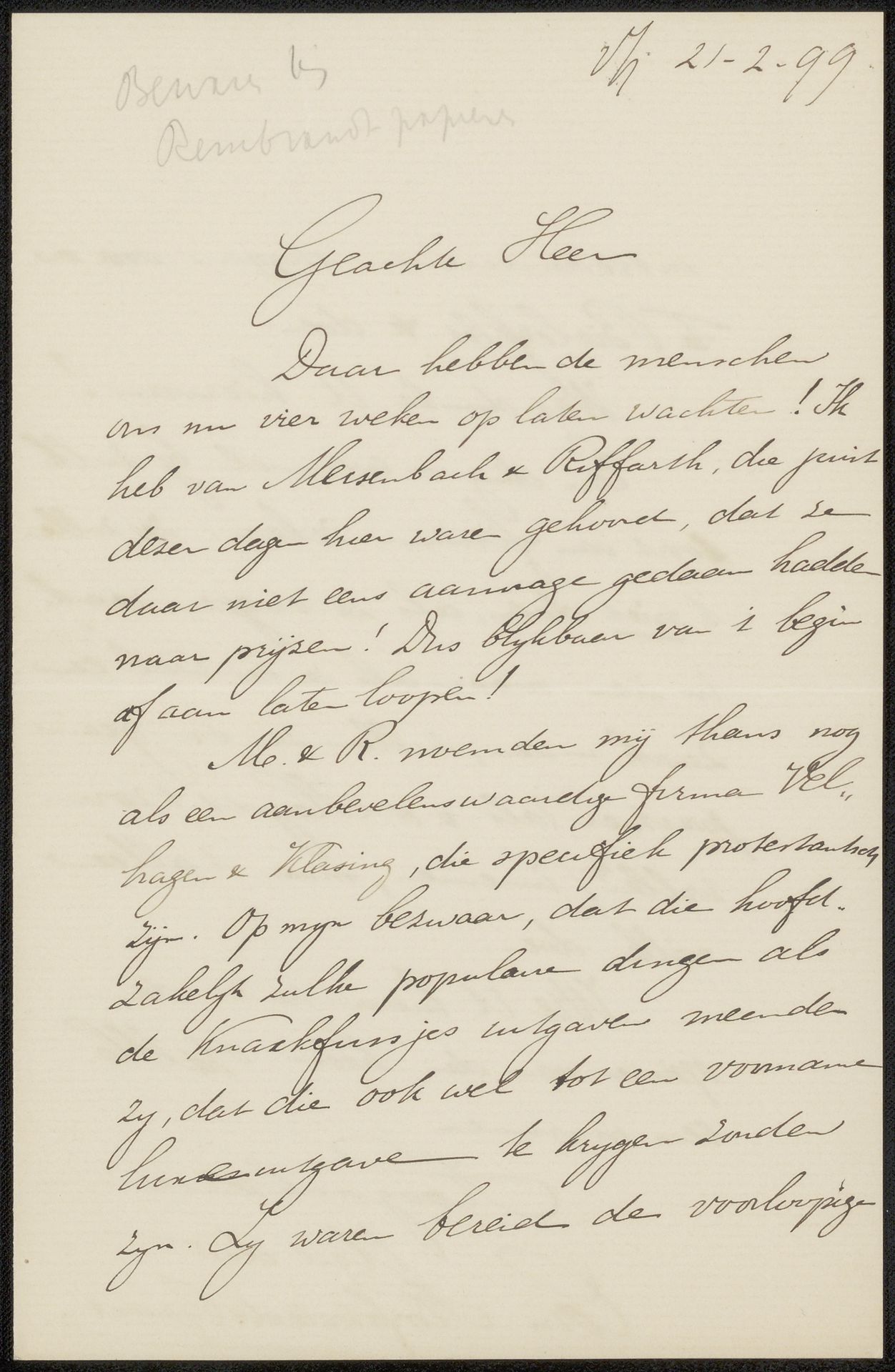 Brief aan Jan Veth by Cornelis Hofstede de Groot
