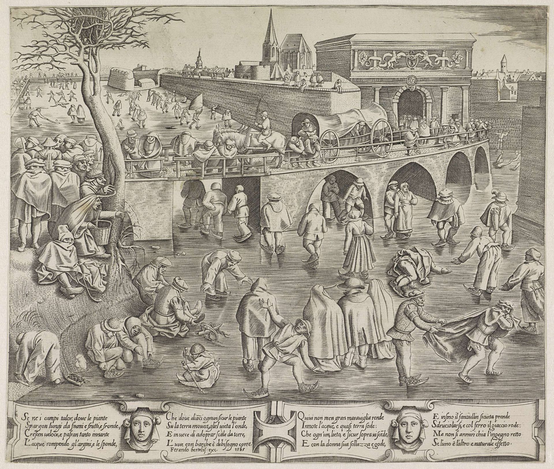 Schaatsenrijders bij de Sint-Jorispoort te Antwerpen by Anonymous