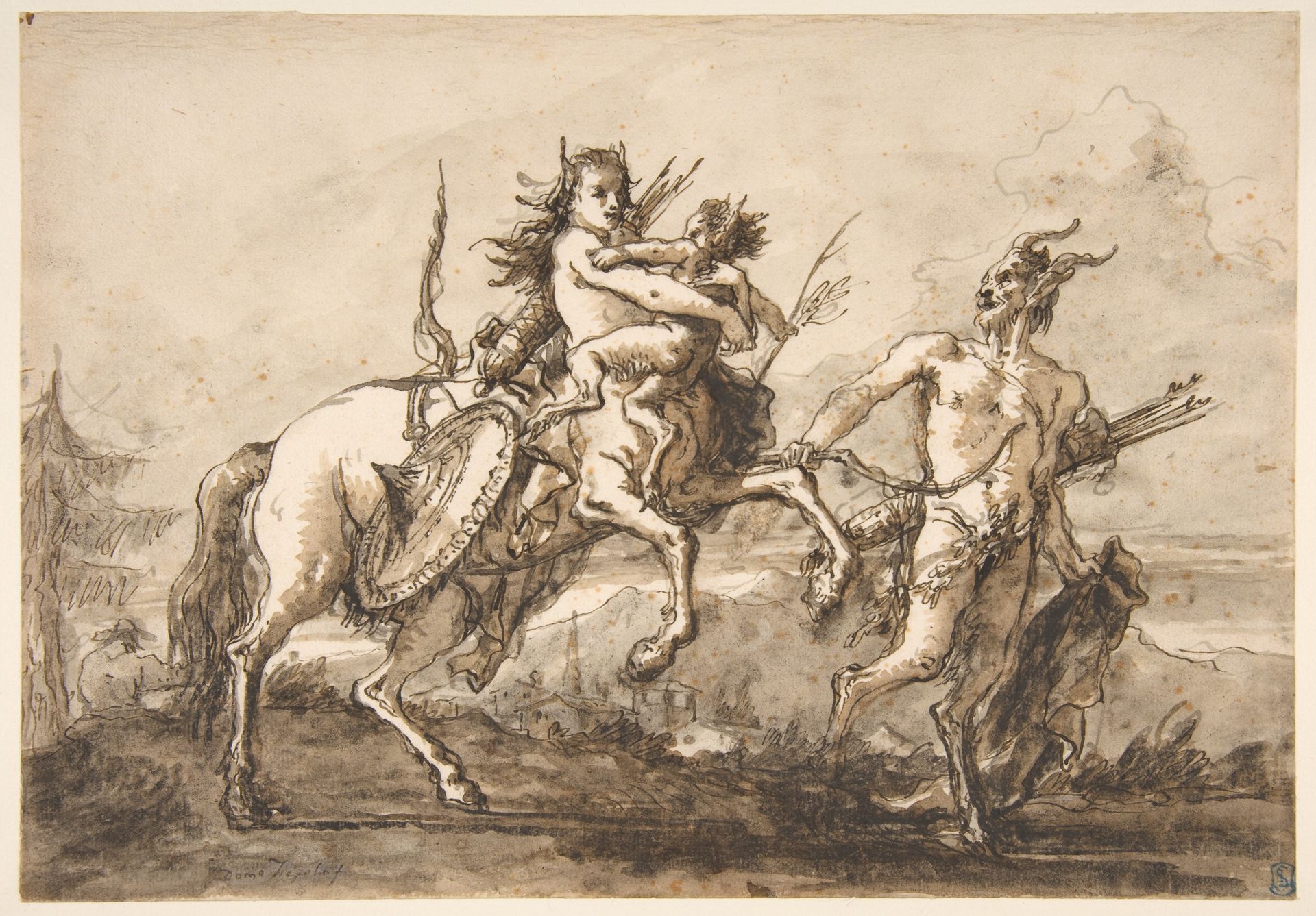 Satyr Leading a Centauress Who Holds a Satyr Child by Giovanni Domenico Tiepolo