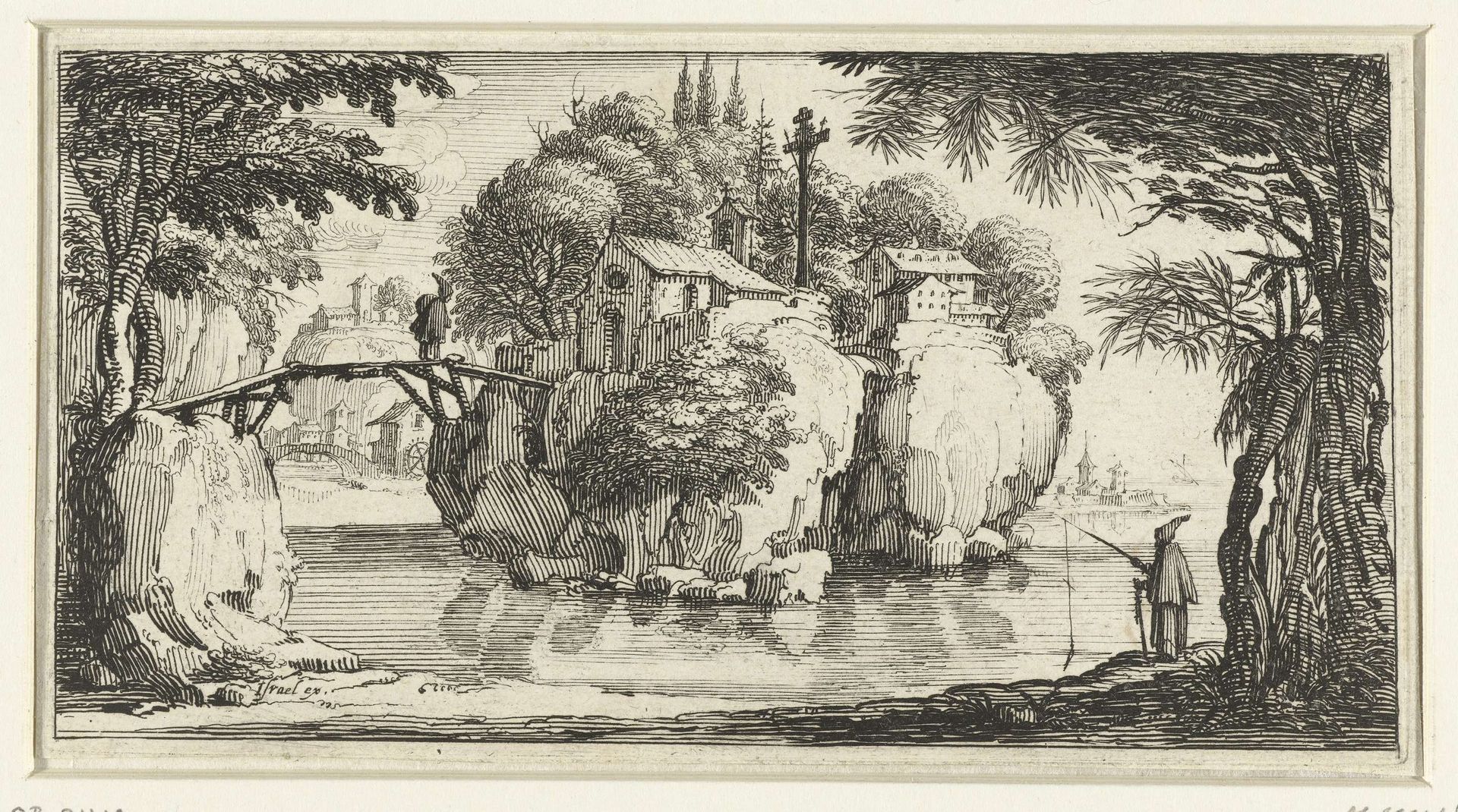 Landschap met een klooster op een rots by François Collignon