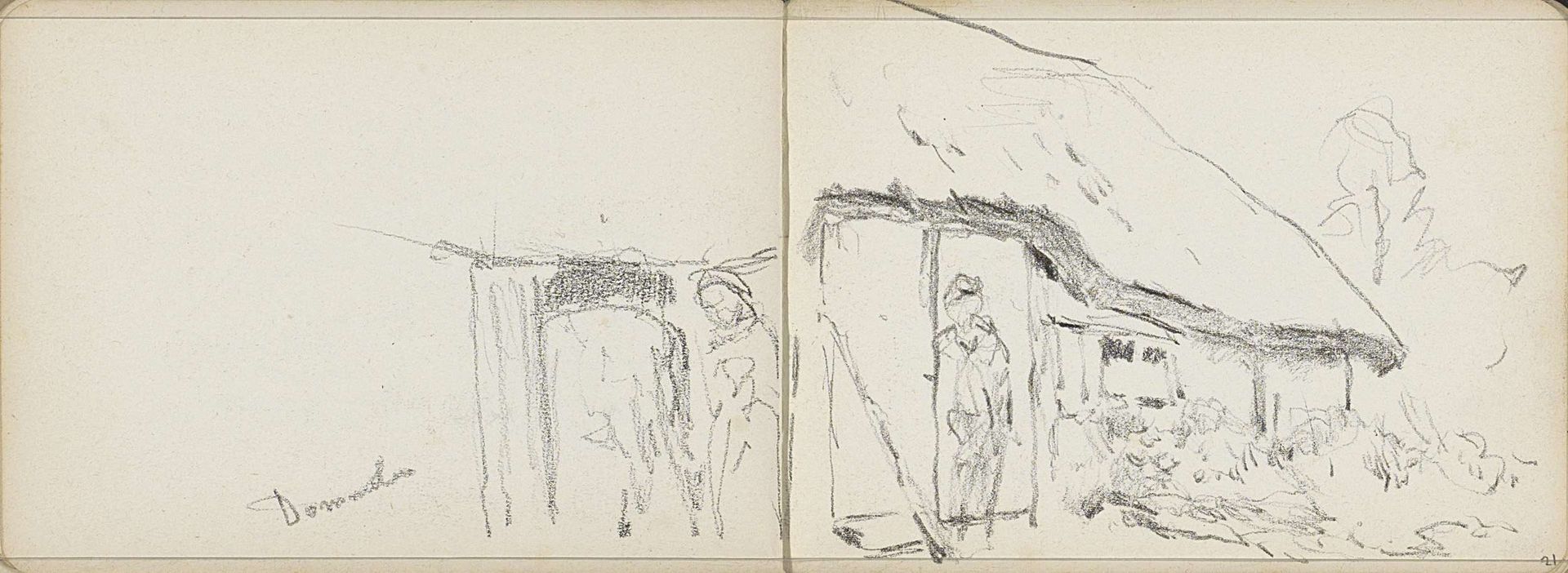 Twee vrouwen voor een boerderij te Dommelen by Willem Cornelis Rip