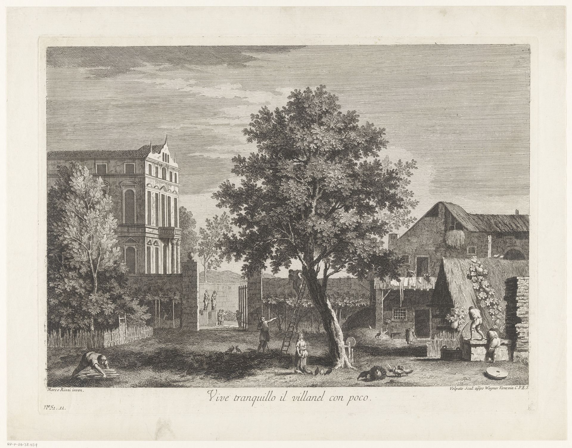 Gezicht op een landhuis en een boerderij by Giovanni Volpato