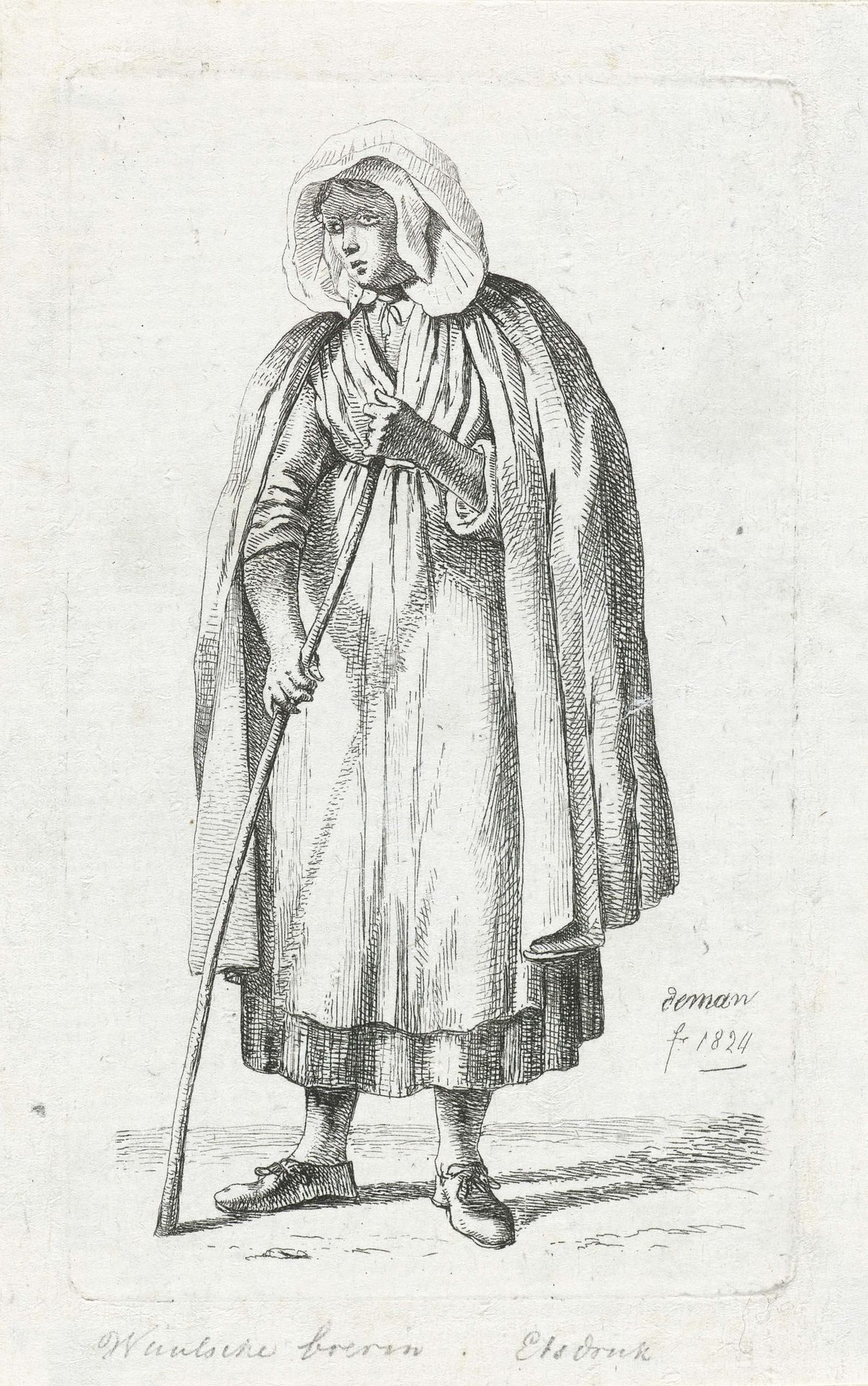 Vrouw met een cape en een stok by Anthonie Willem Hendrik Nolthenius de Man