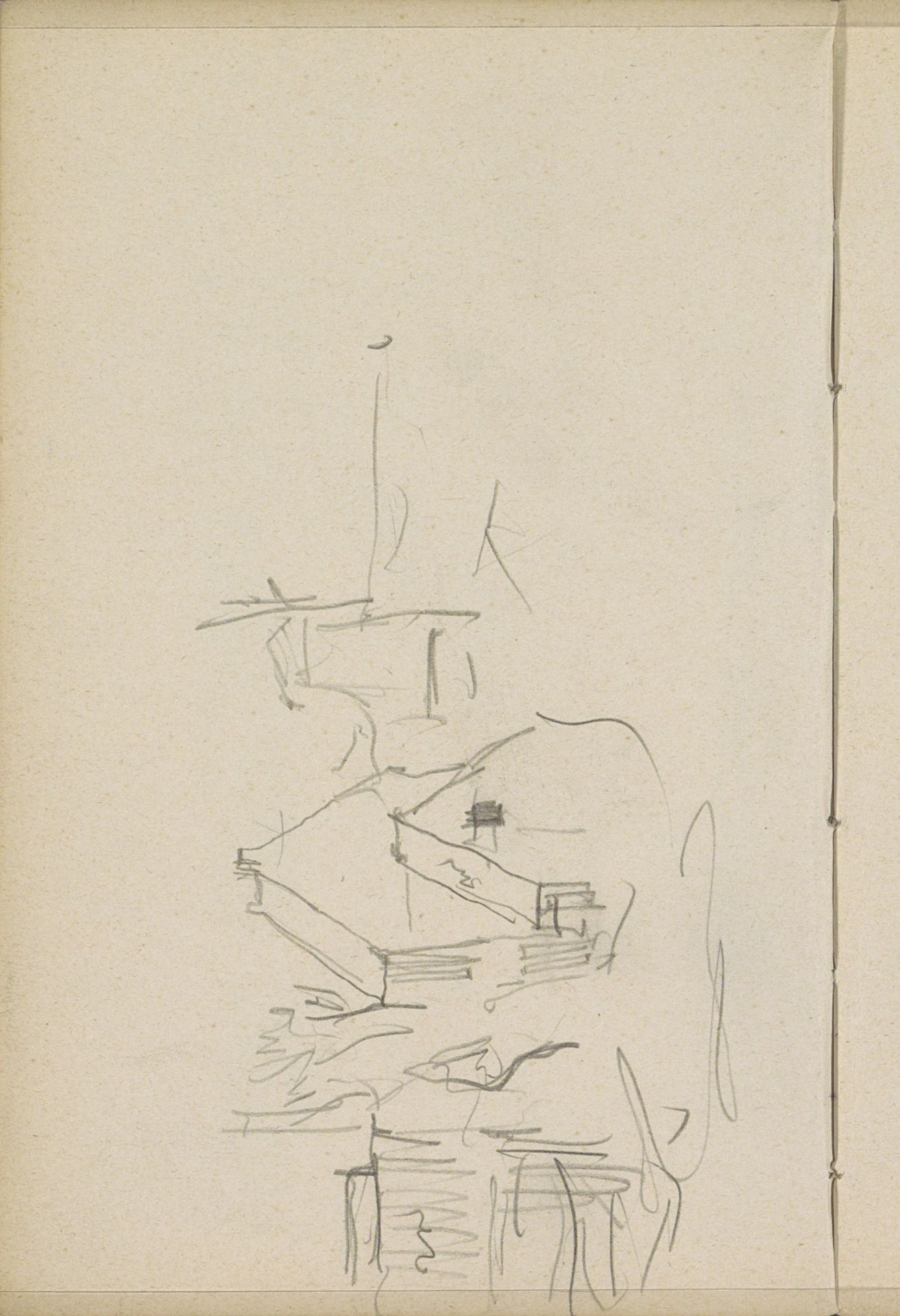 Gezicht op huizen en een molen by George Hendrik Breitner