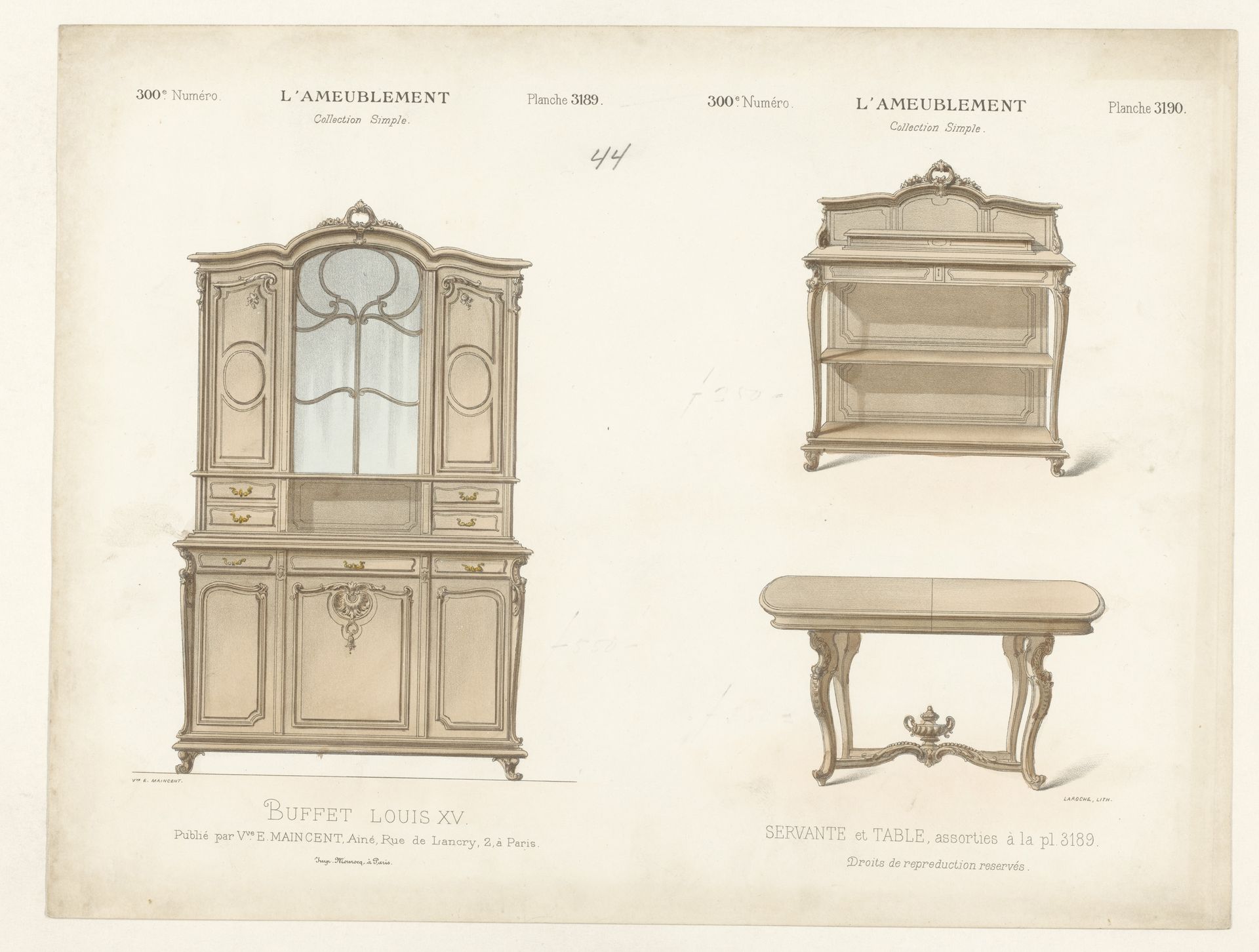 Buffetkast, kast en tafel by Léon Laroche