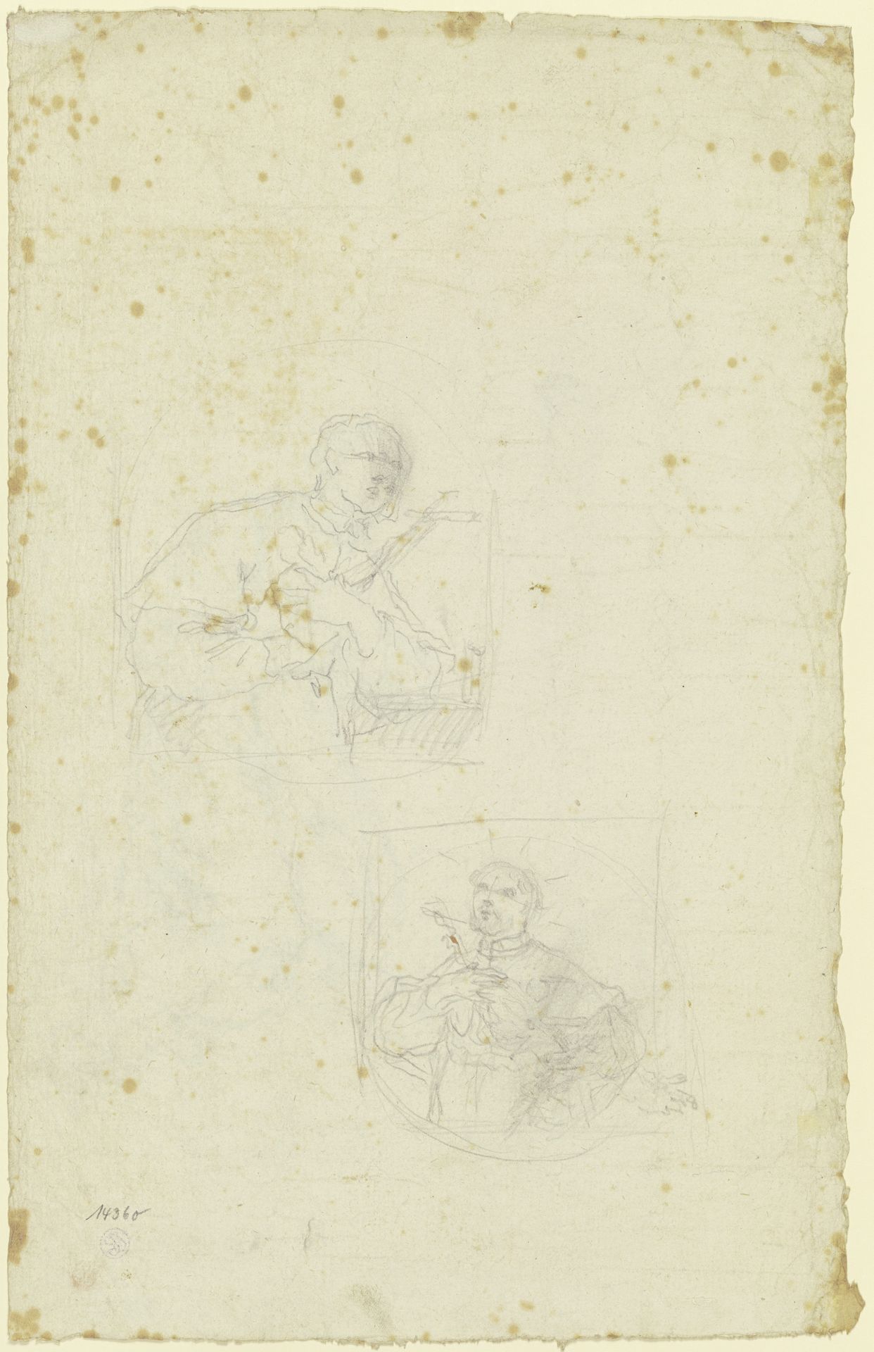Zwei Halbfiguren von Heiligen mit Kruzifix by Johann Baptist Zimmermann