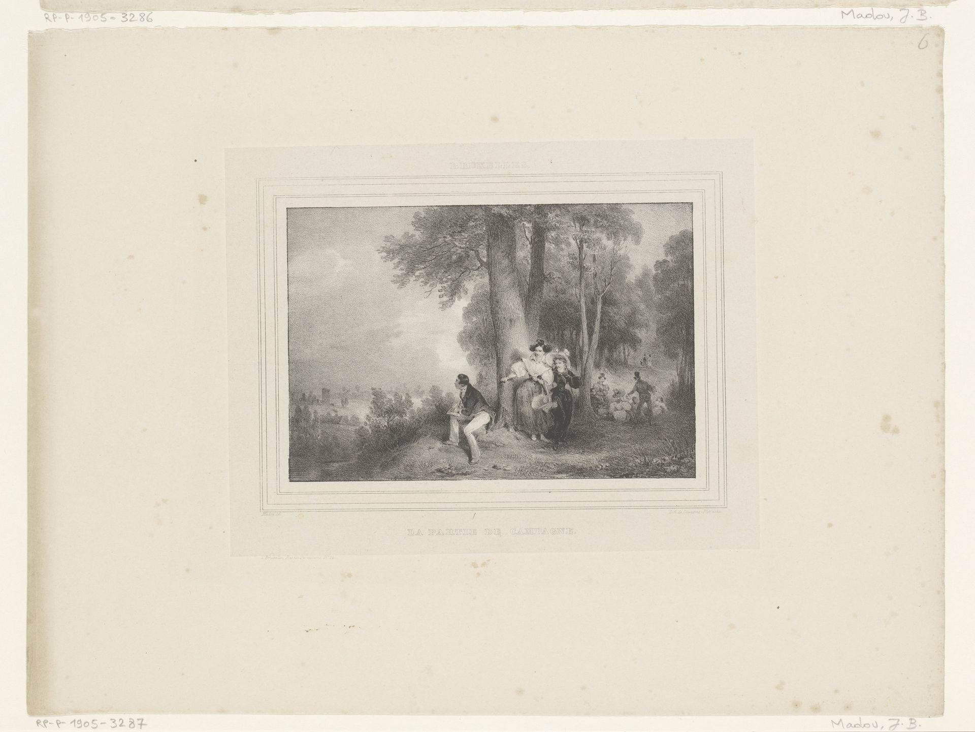 Landschap met figuren op een heuvel in een bos by Jean-Baptiste Madou