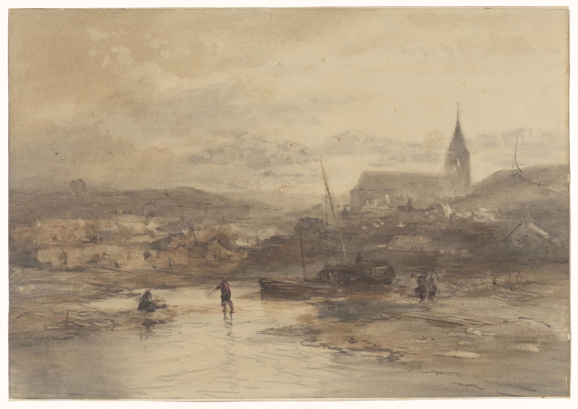 Landschap met kerk by Salomon Leonardus Verveer