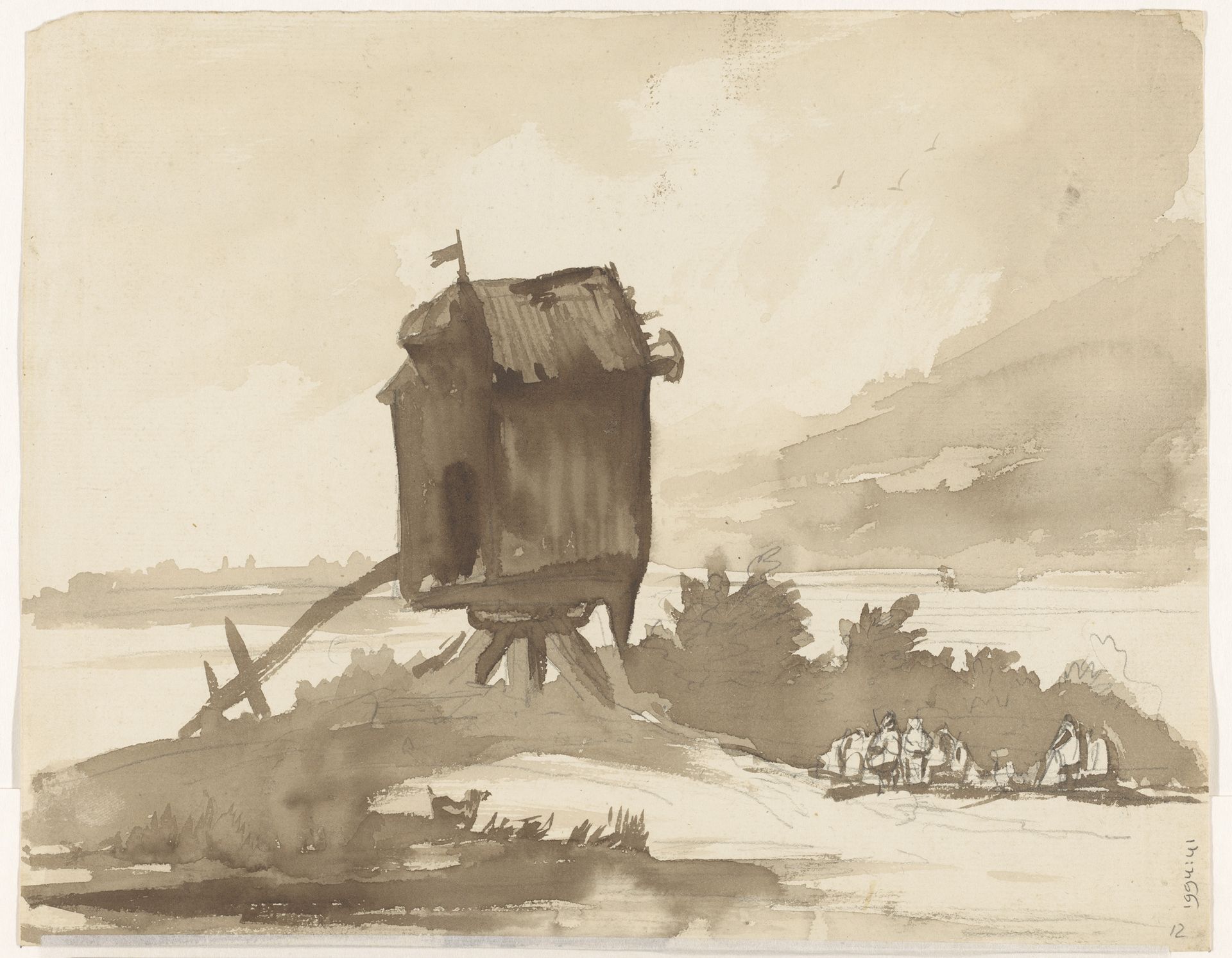 Molen zonder wieken aan het water by Johannes Tavenraat