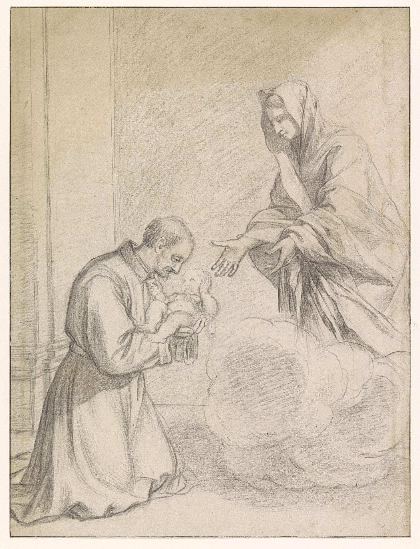 De H. Cajetanus van Thiene neemt van Maria het Christuskind in de armen by Claude Mellan