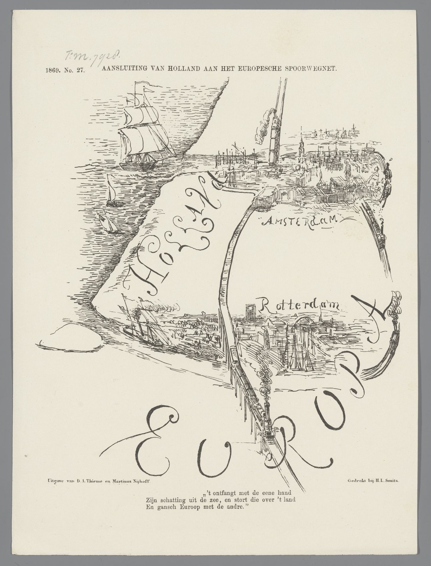 Spotprent over de rol van Holland binnen Europa, 1869 by Johan Michaël Schmidt Crans