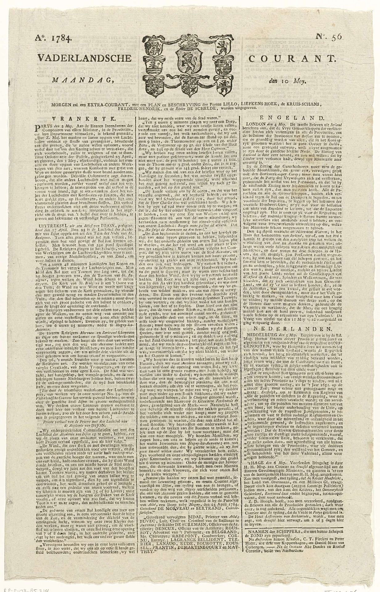 Vaderlandsche Courant van 10 mei 1784 by Gebroeders Baalde