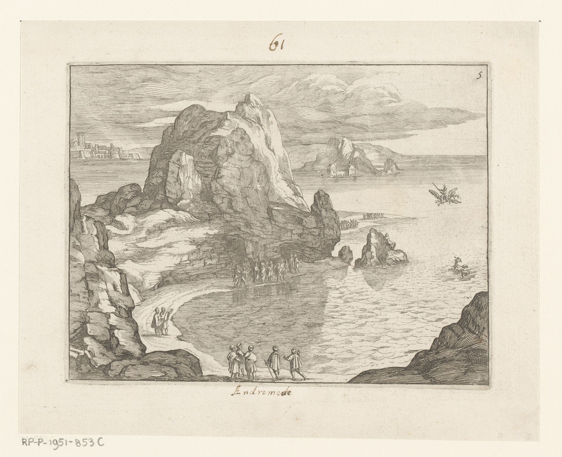 Kustlandschap met Perseus en Andromeda by Daniel Rabel