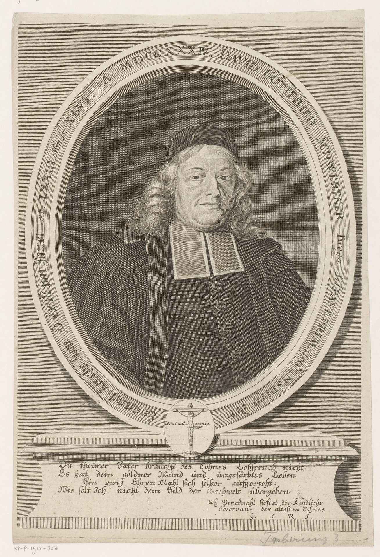 Portret van David Gottfried Schwertner by Johann Tscherning
