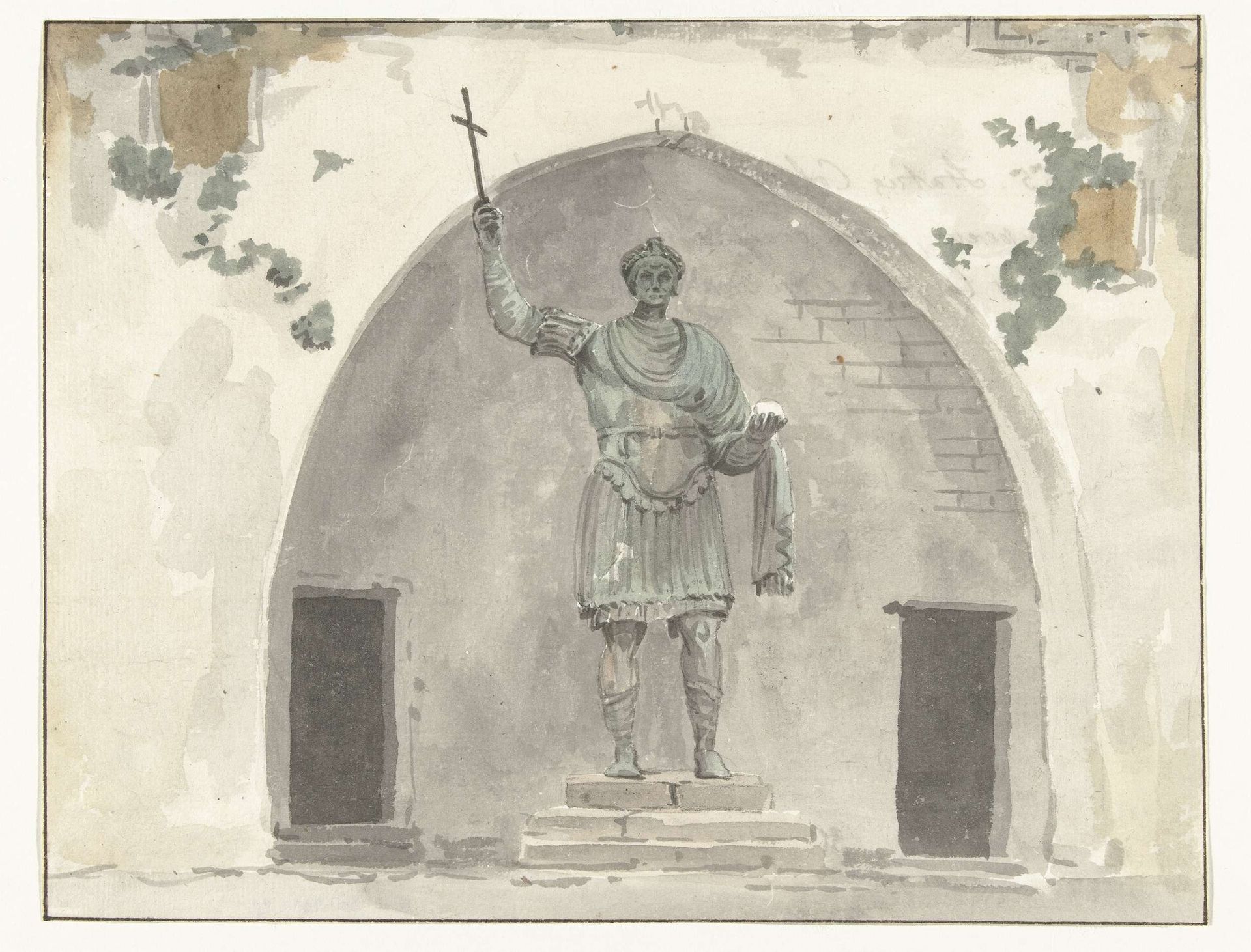 Bronzen beeld van keizer op het marktplein van Barletta by Louis Ducros