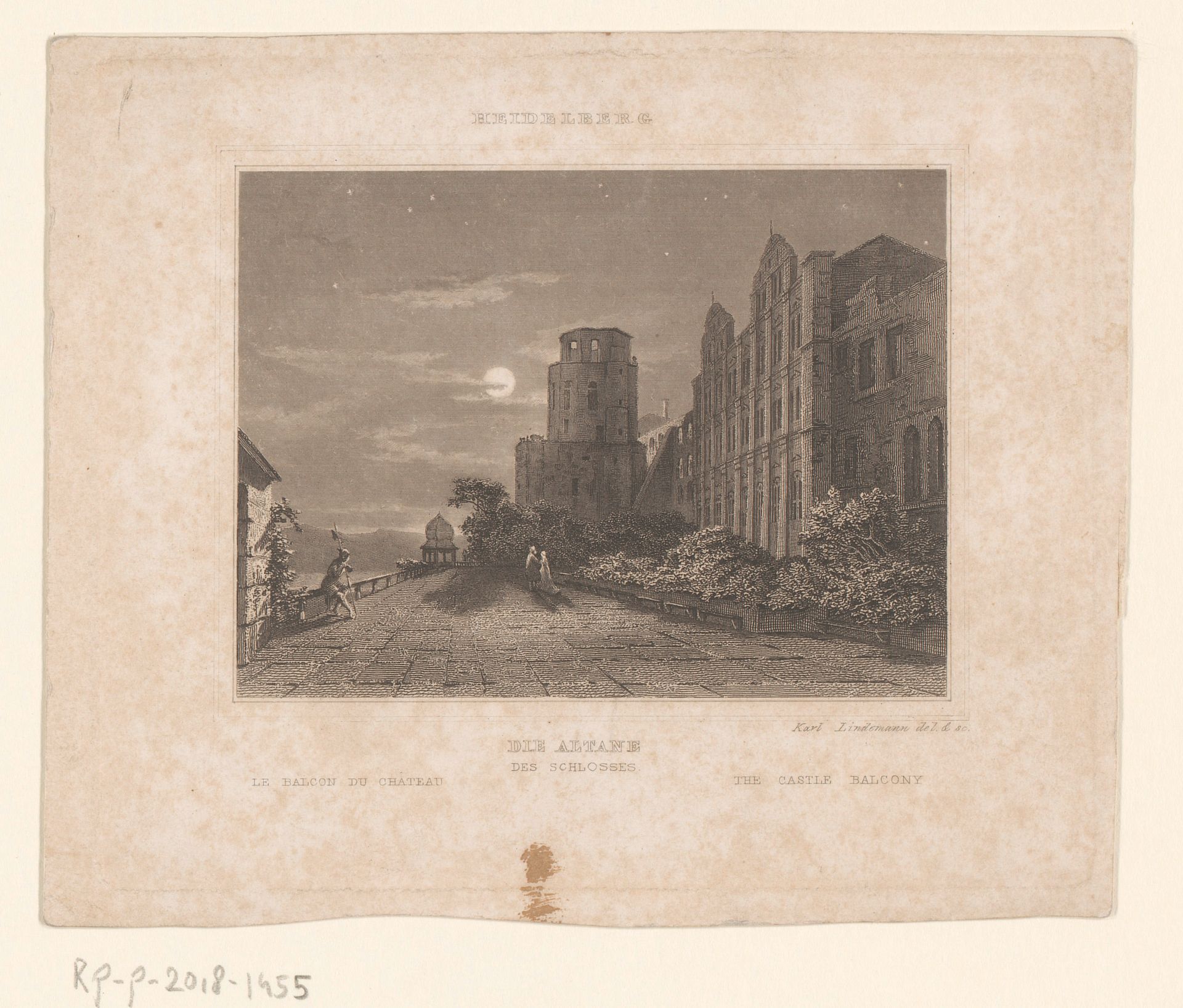 Gezicht op het balkon van Schloss Heidelberg by Karl August Lindemann-Frommel