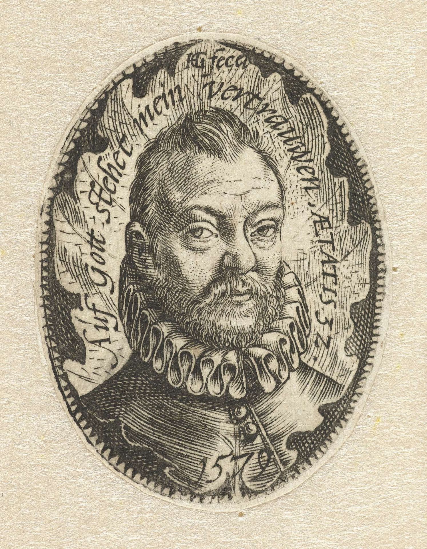 Portret van een 32-jarige man tegen de achtergrond van een eikenblad by Hendrick Goltzius