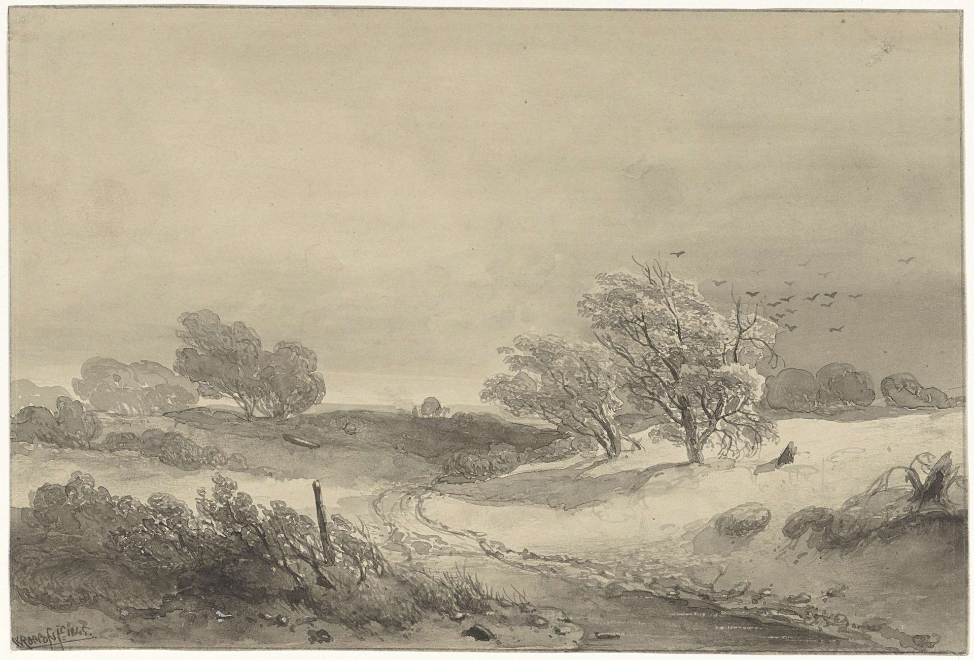 Duinlandschap in somber weer by Willem Roelofs