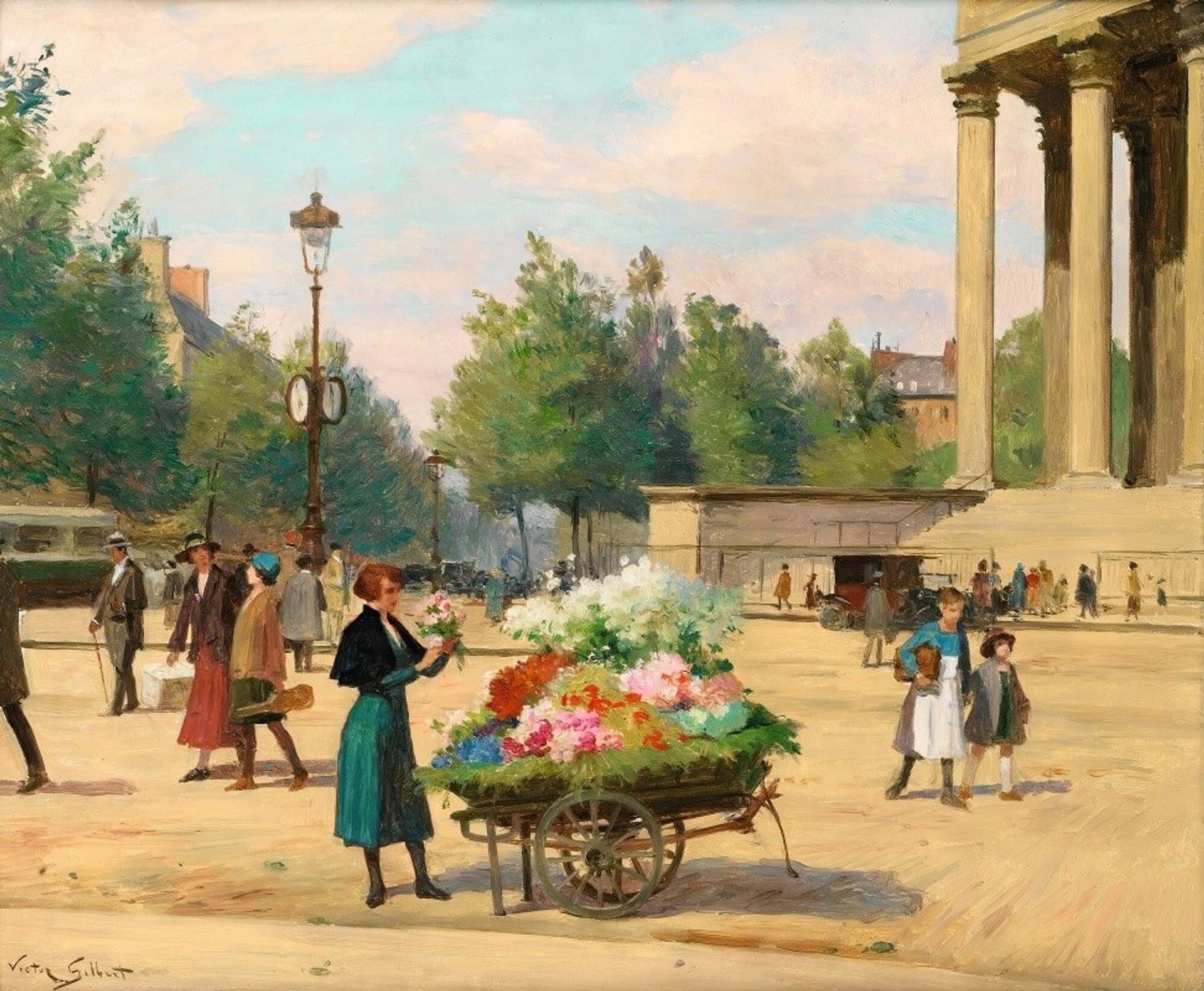 Flower Vendor Before The Madeleine Church, Paris by Victor Gabriel Gilbert