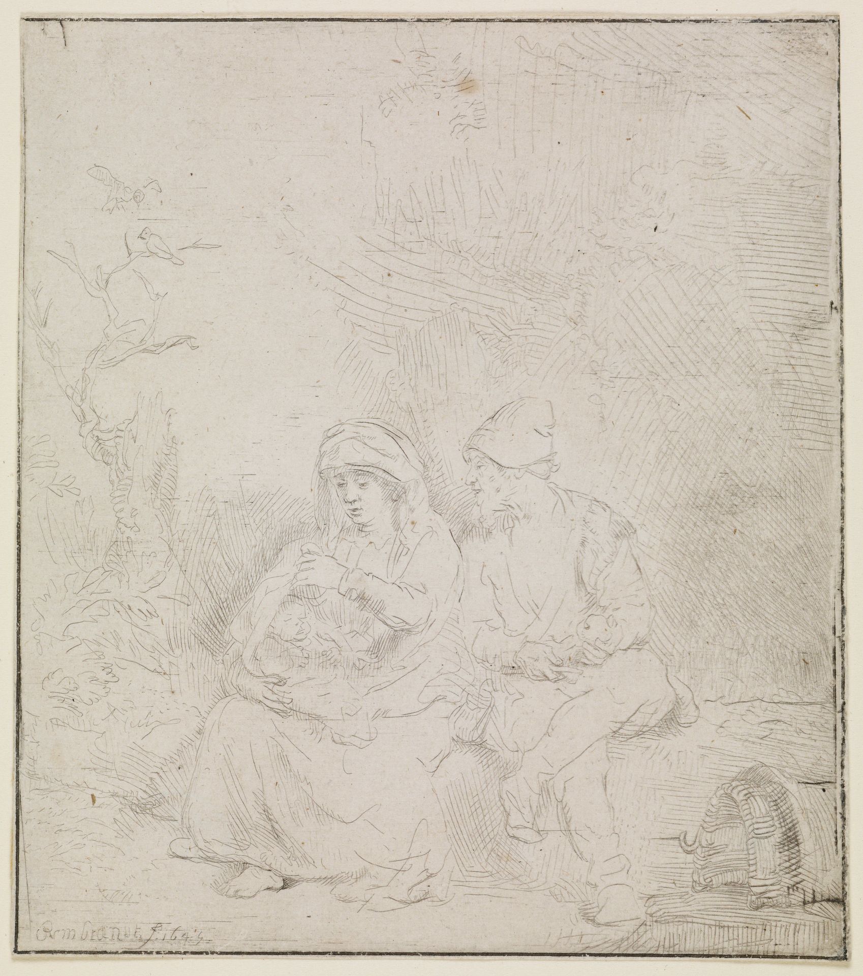 The Rest on the Flight (lightly etched) by Rembrandt van Rijn