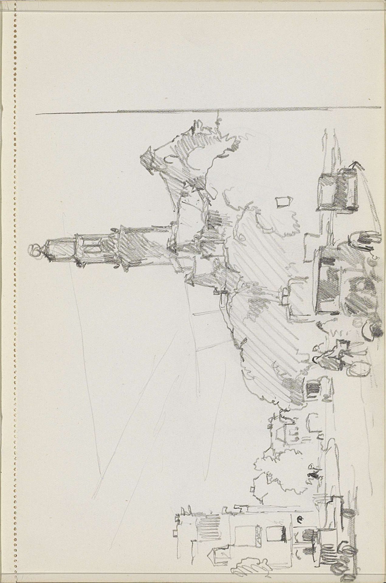 Straatgezicht met fietsers en auto's op een weg by Cornelis Vreedenburgh