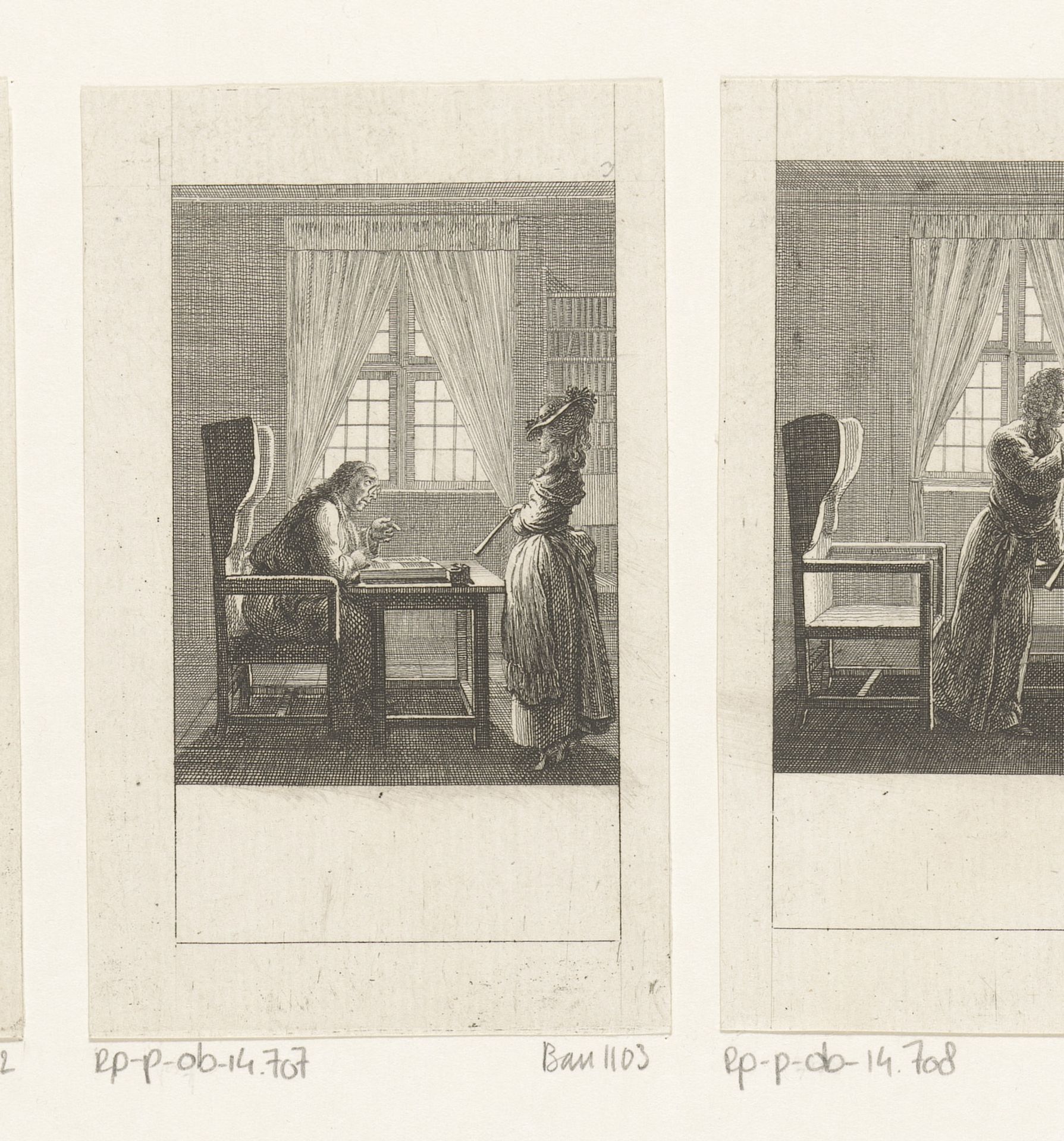 Kamerdame Louise op het kantoor van Storr by Daniel Nikolaus Chodowiecki