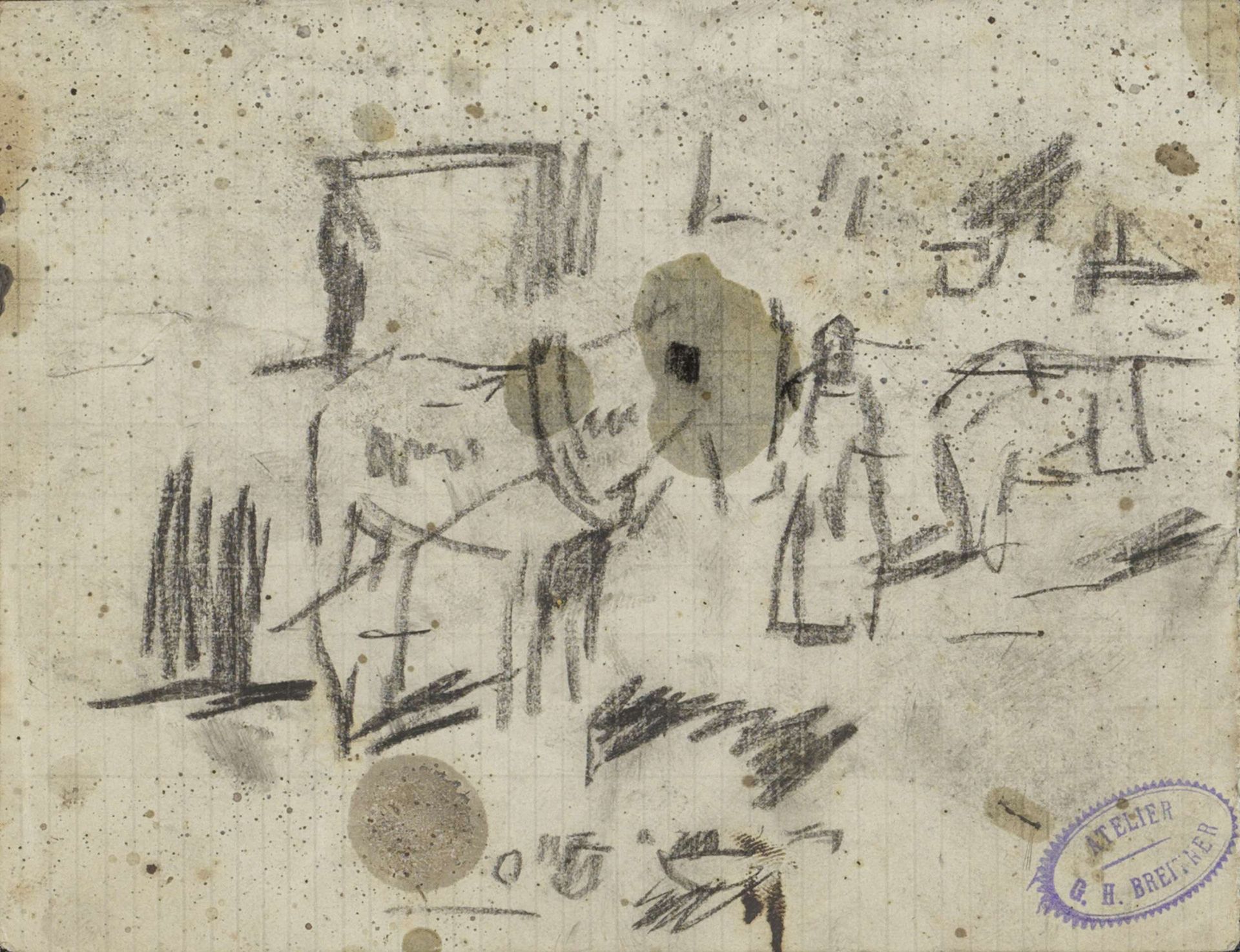 Paard en een figuur op een bouwterrein by George Hendrik Breitner