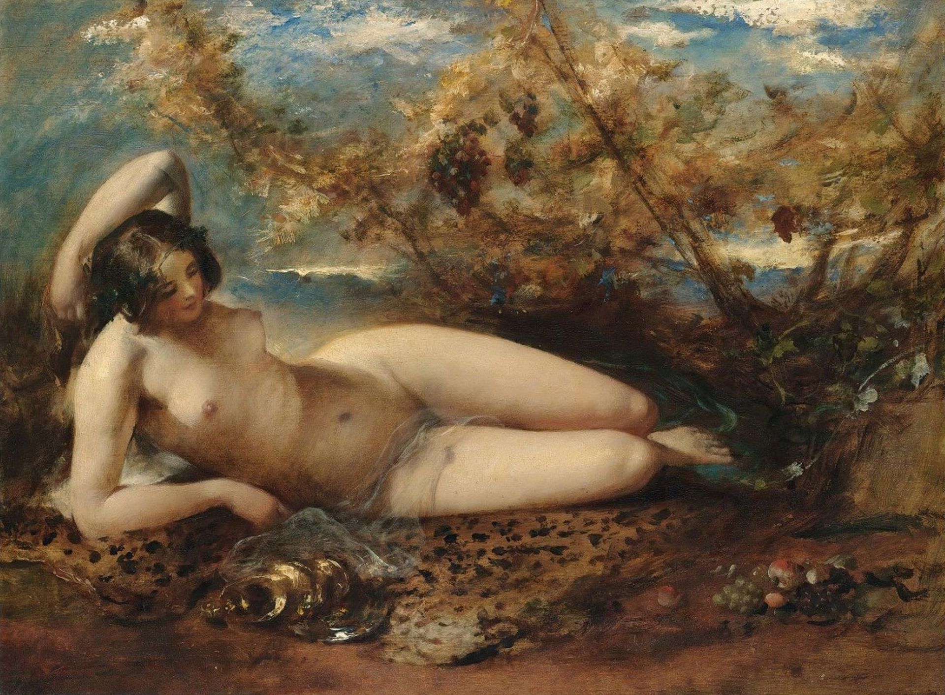 A Young Women Reclining On A Fur Rug by William Etty