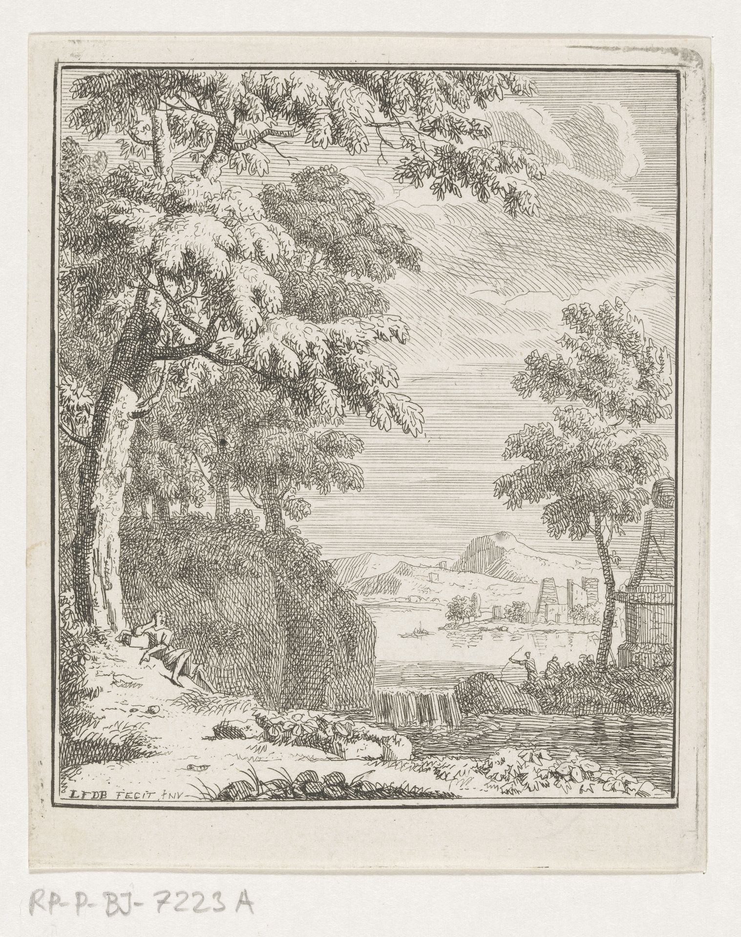 Arcadisch landschap met herder bij waterval by Louis Fabritius Dubourg