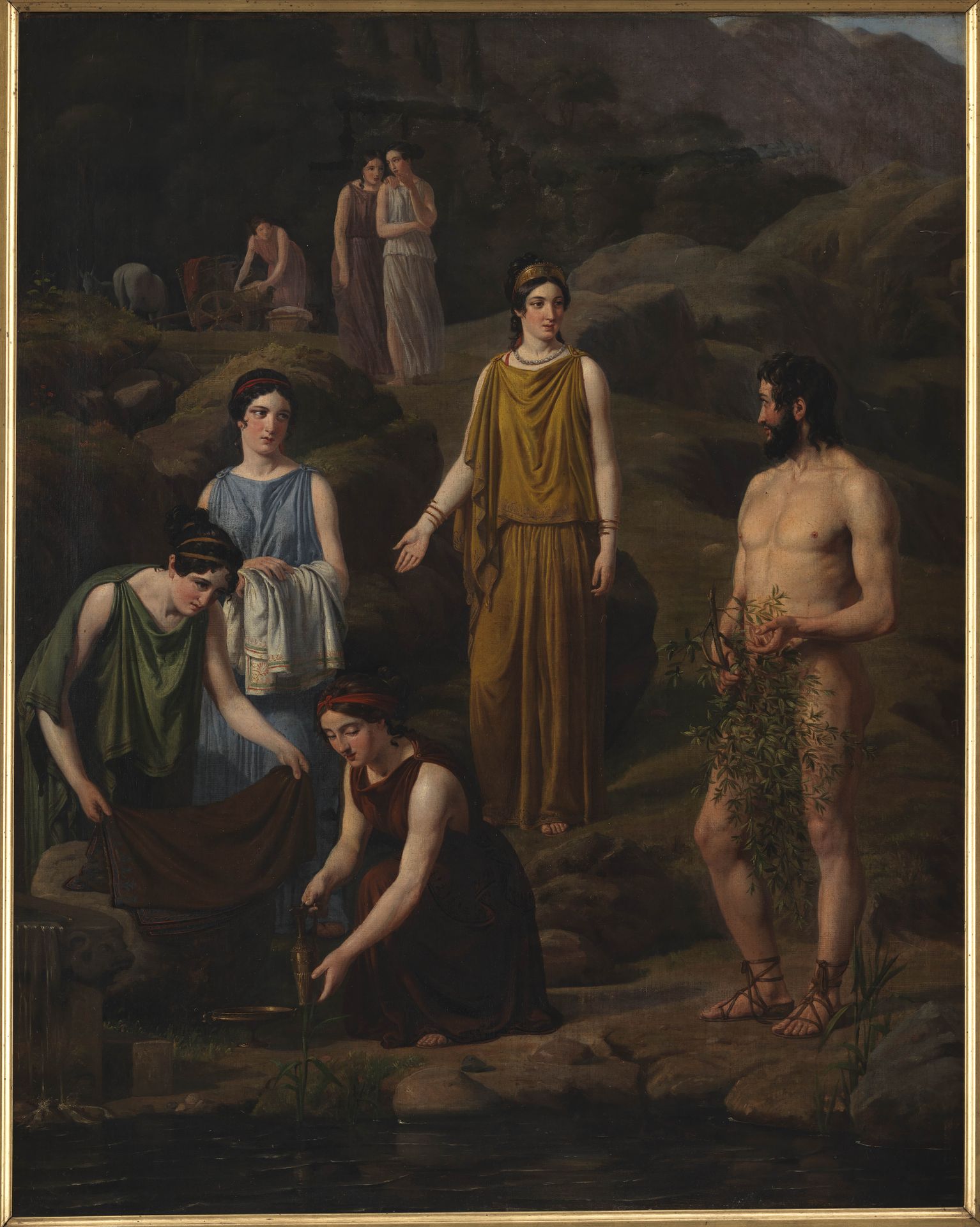 Nausikaa bringer den skibbrudne Odysseus klæder by Wilhelm Marstrand