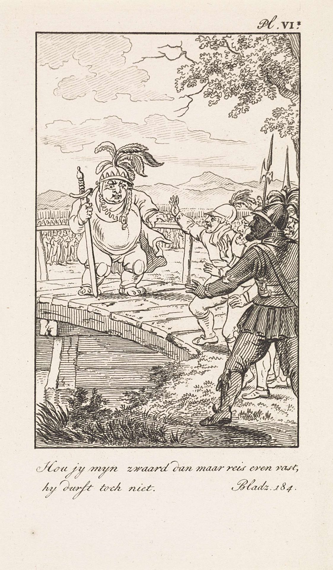 Dikke krijger op een brug by Daniël (I) Veelwaard